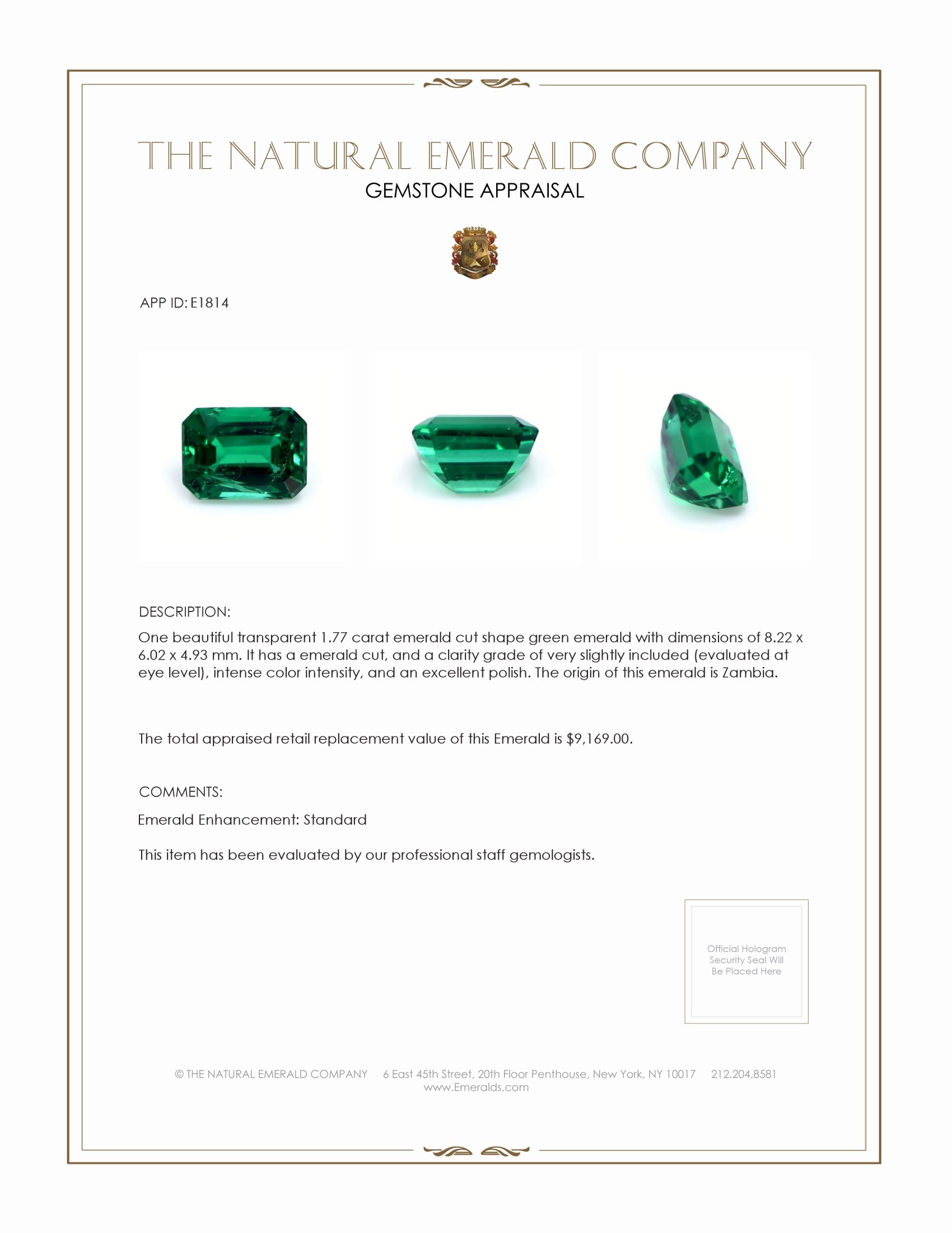 1.77 Ct. Emerald from Zambia