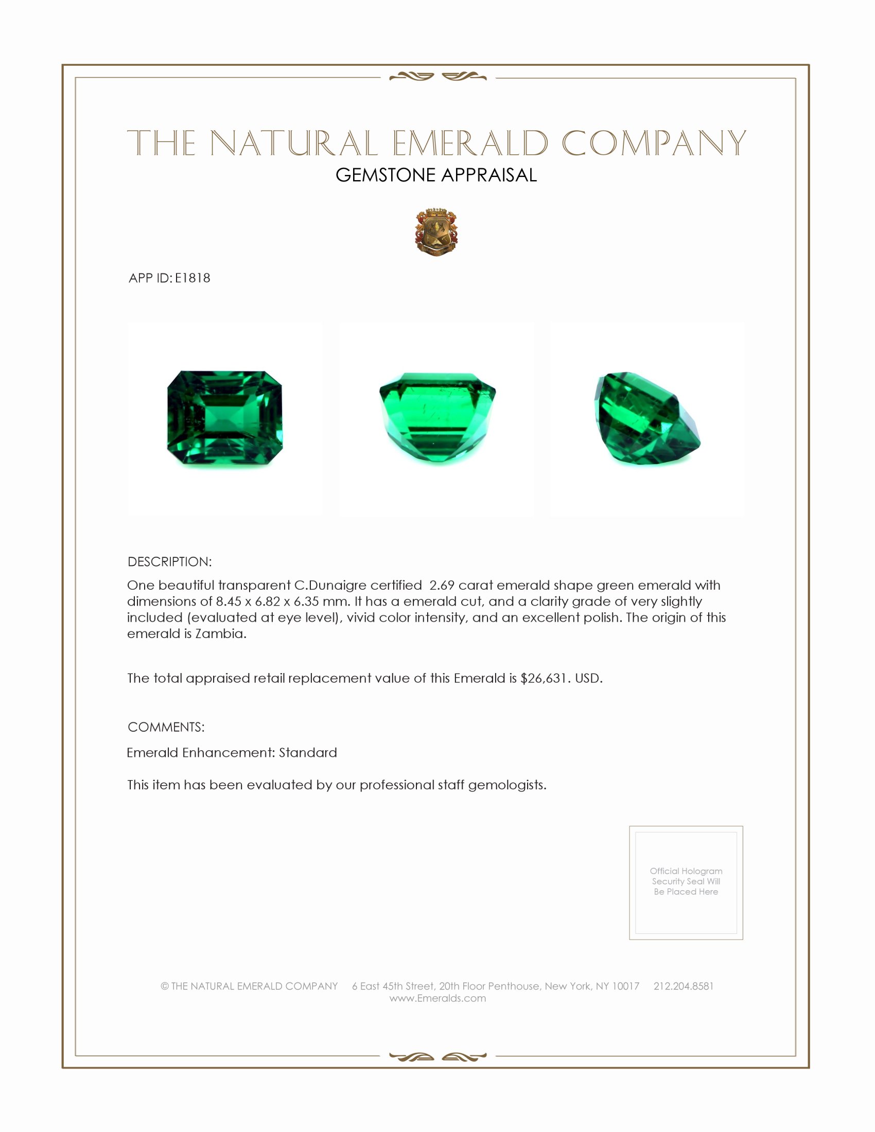 2.69 Ct. Emerald from Zambia