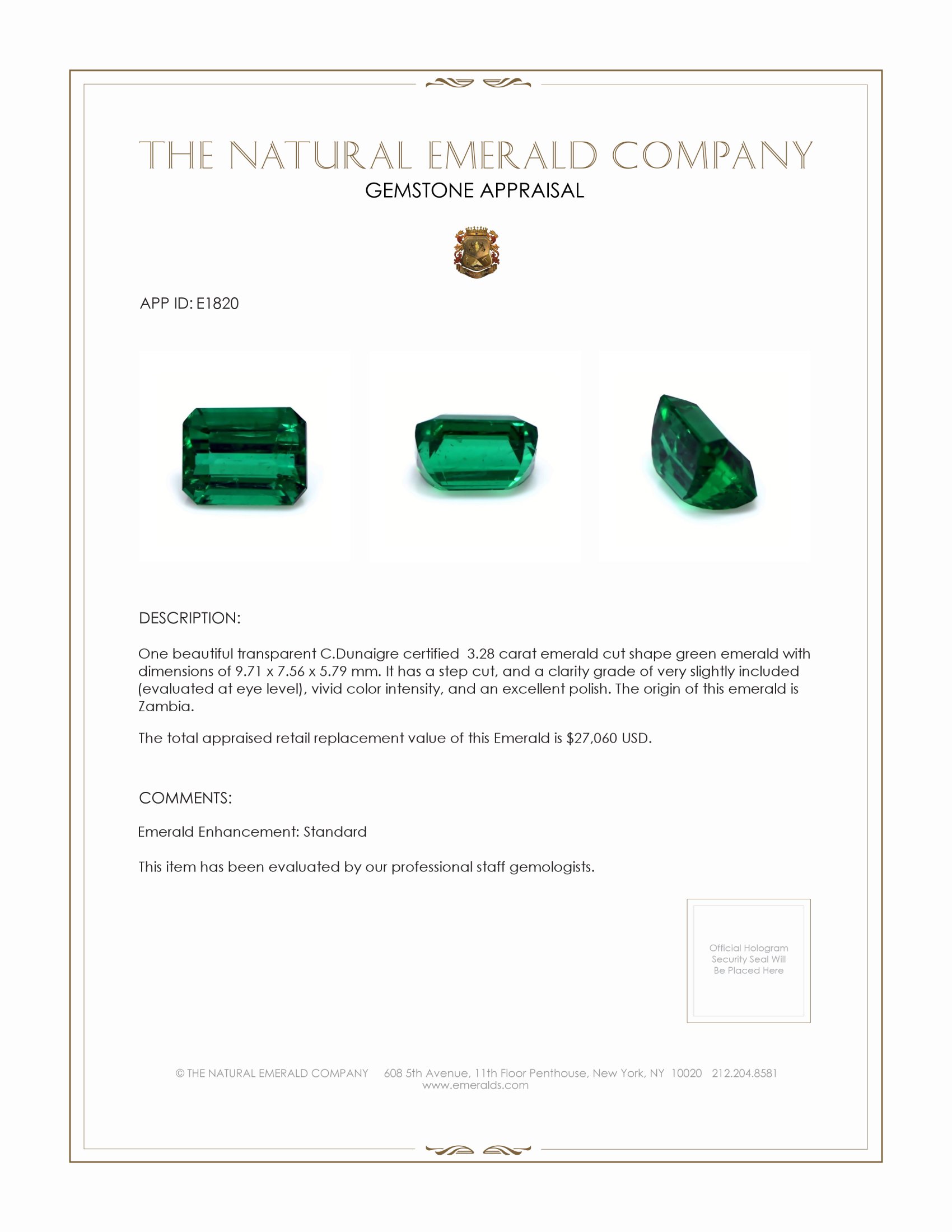 3.28 Ct. Emerald from Zambia