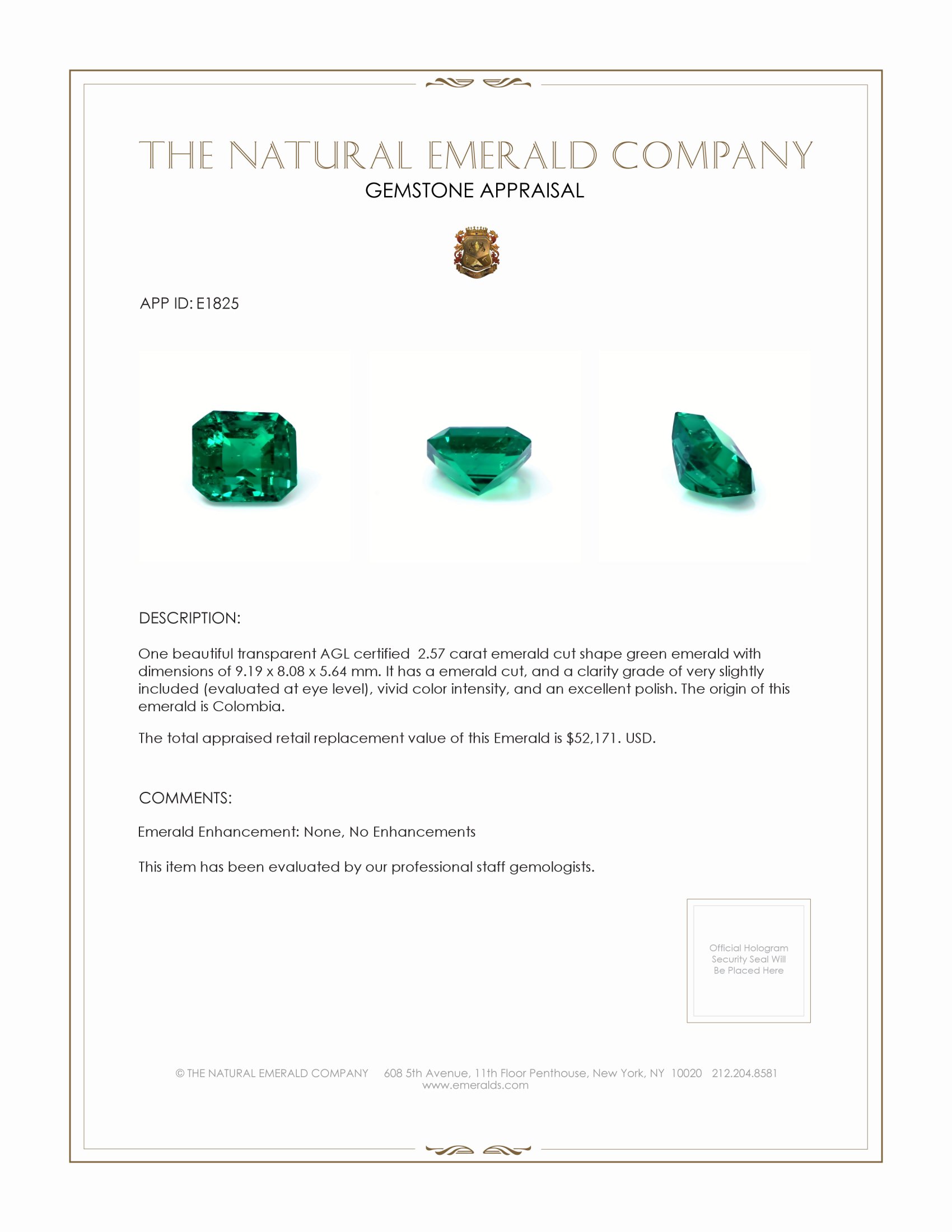 2.57 Ct. Emerald from Colombia