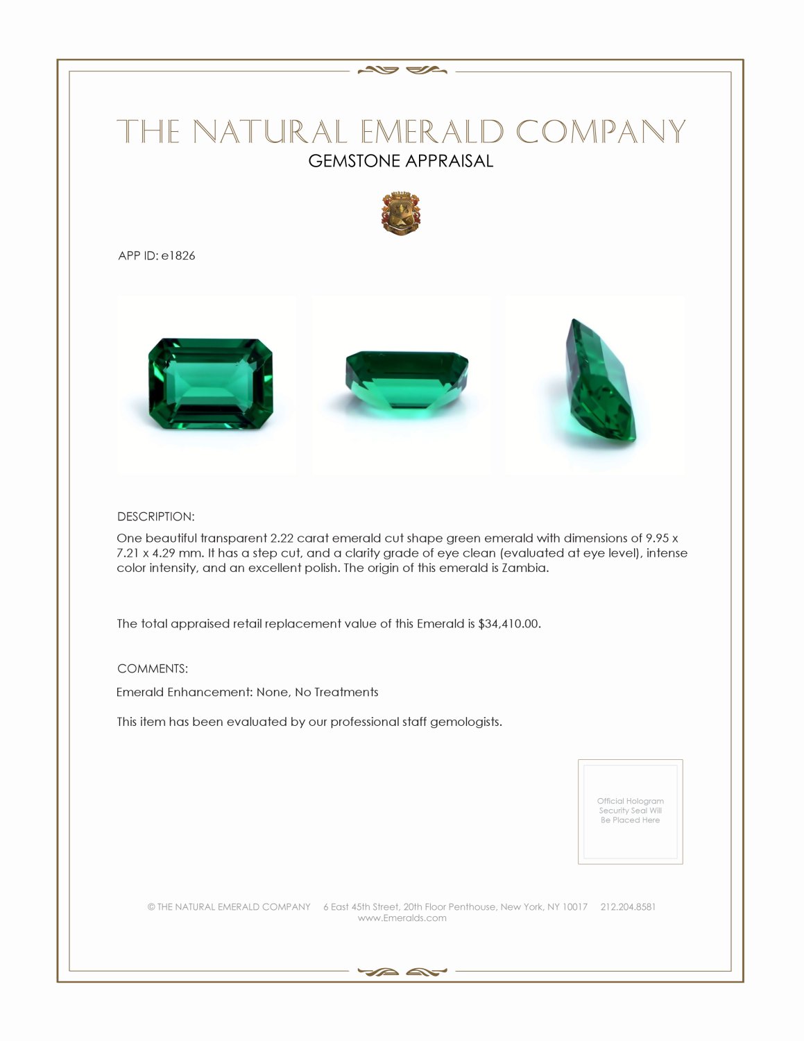 2.22 Ct. Emerald from Zambia