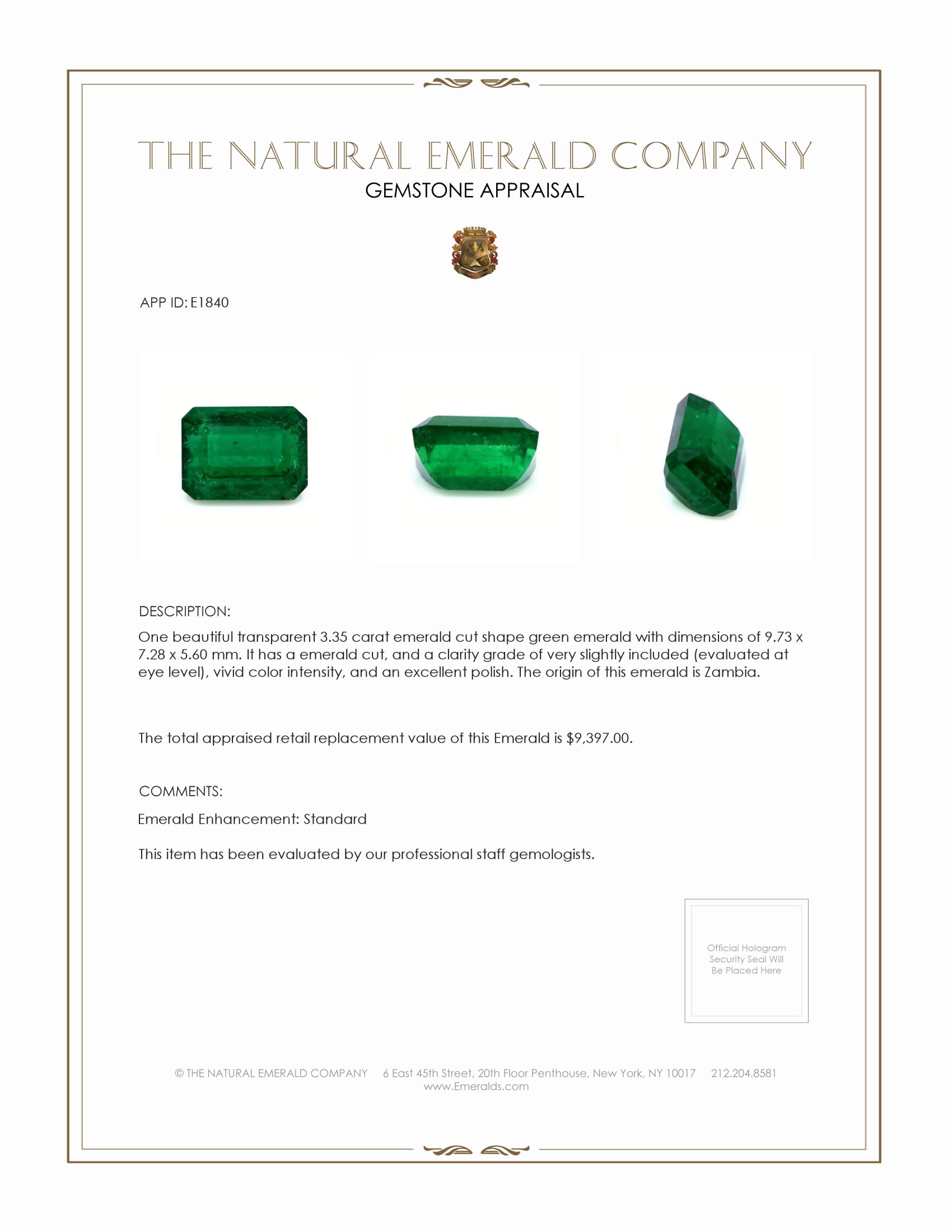 3.35 Ct. Emerald from Zambia