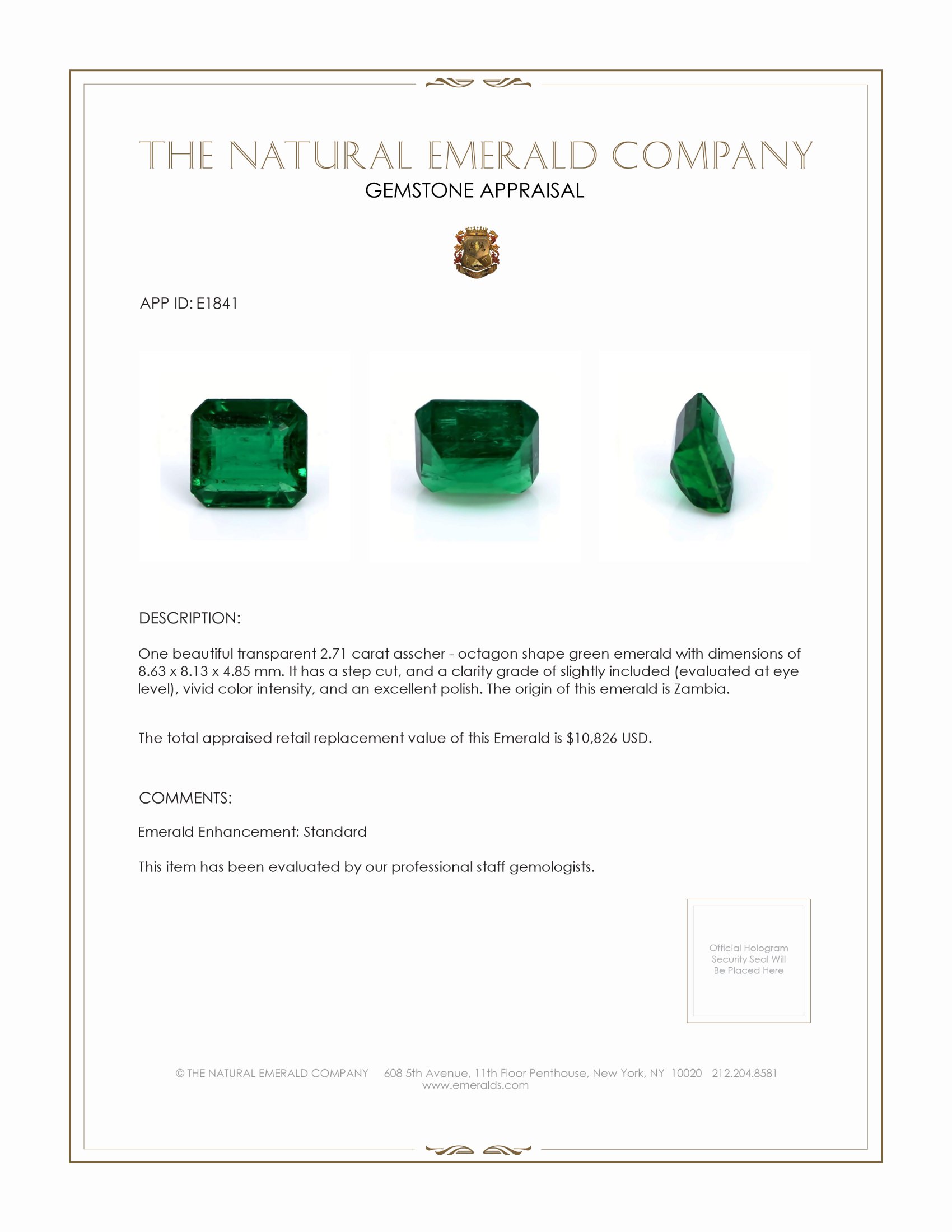 2.71 Ct. Emerald from Zambia