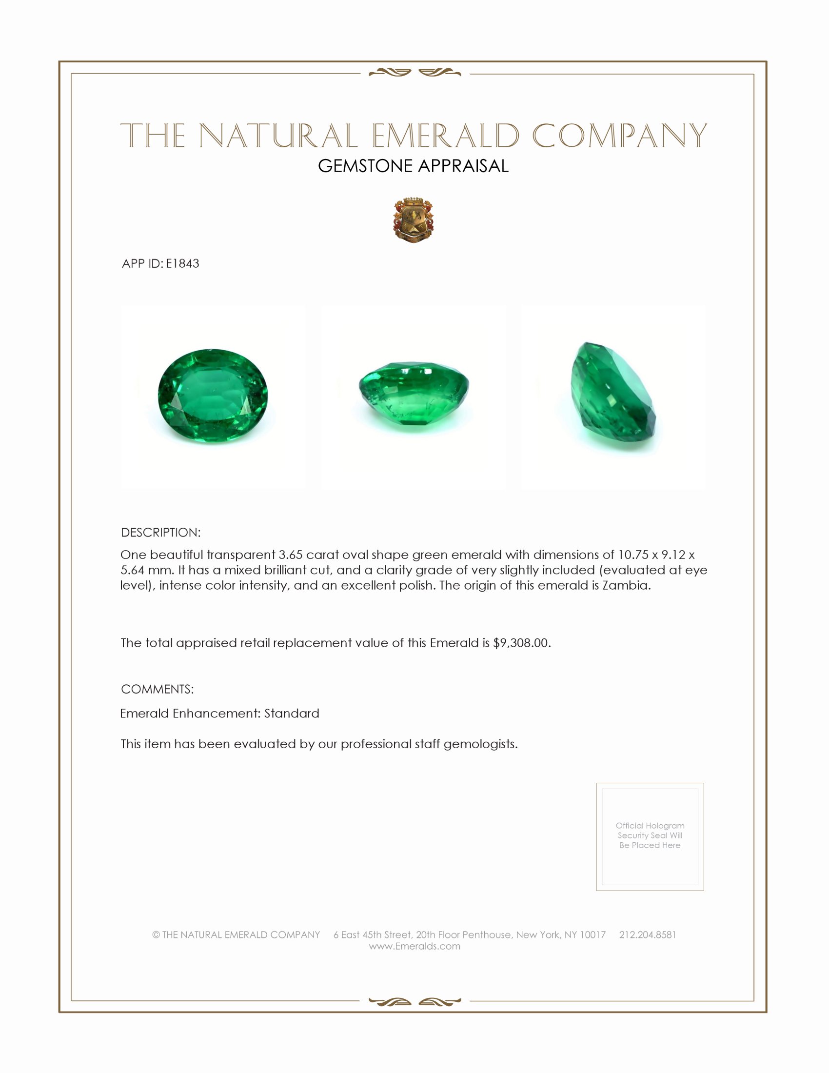 3.65 Ct. Emerald from Zambia