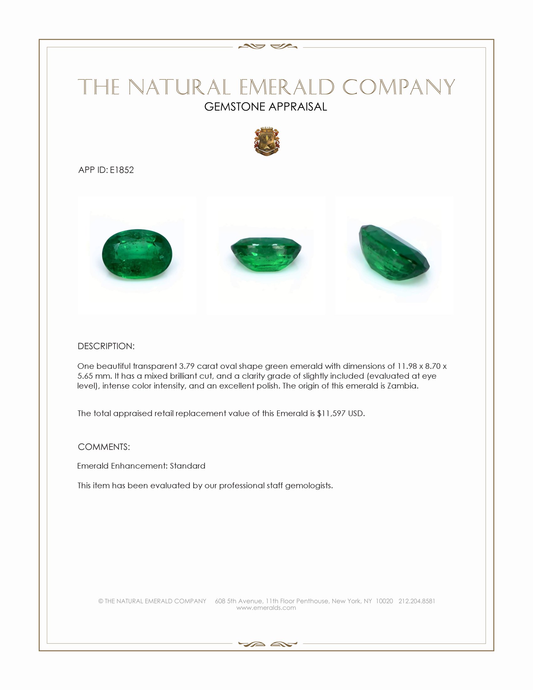 3.79 Ct. Emerald from Zambia