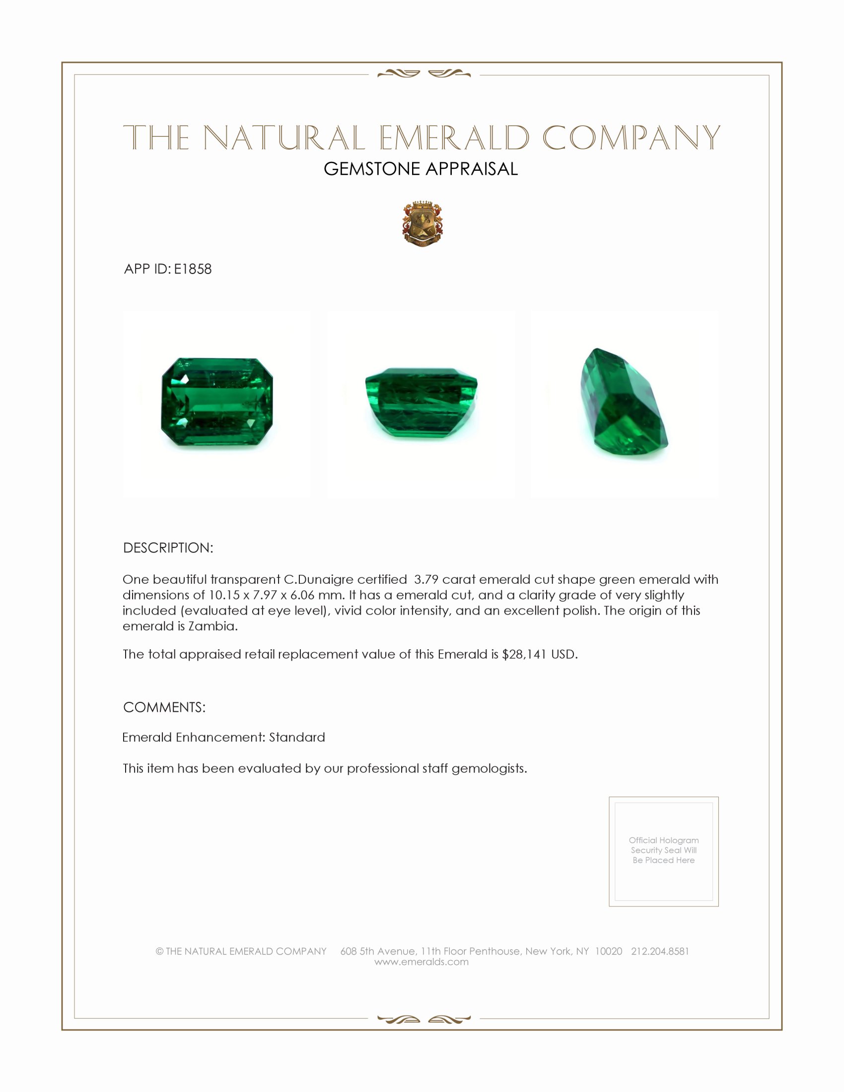 3.79 Ct. Emerald from Zambia