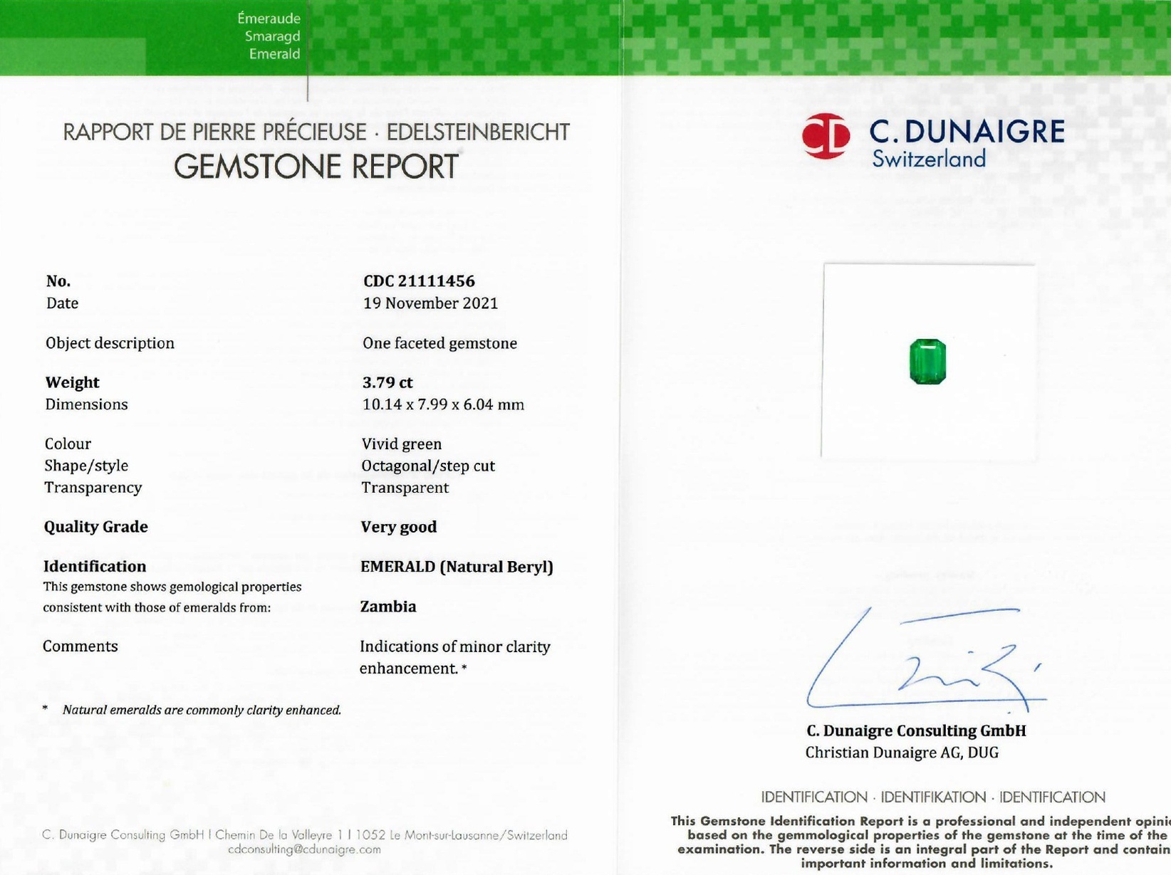 3.79 Ct. Emerald from Zambia