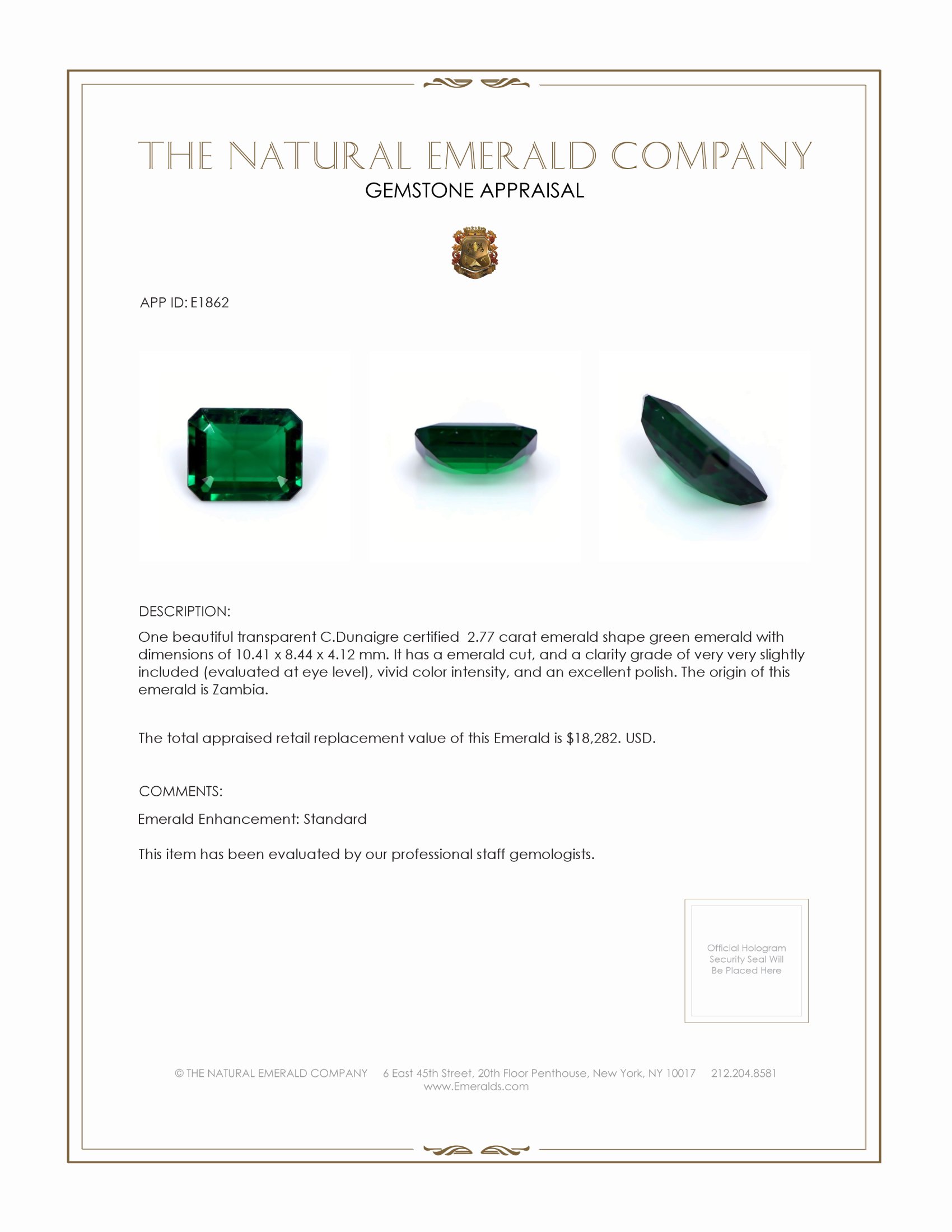 2.77 Ct. Emerald from Zambia