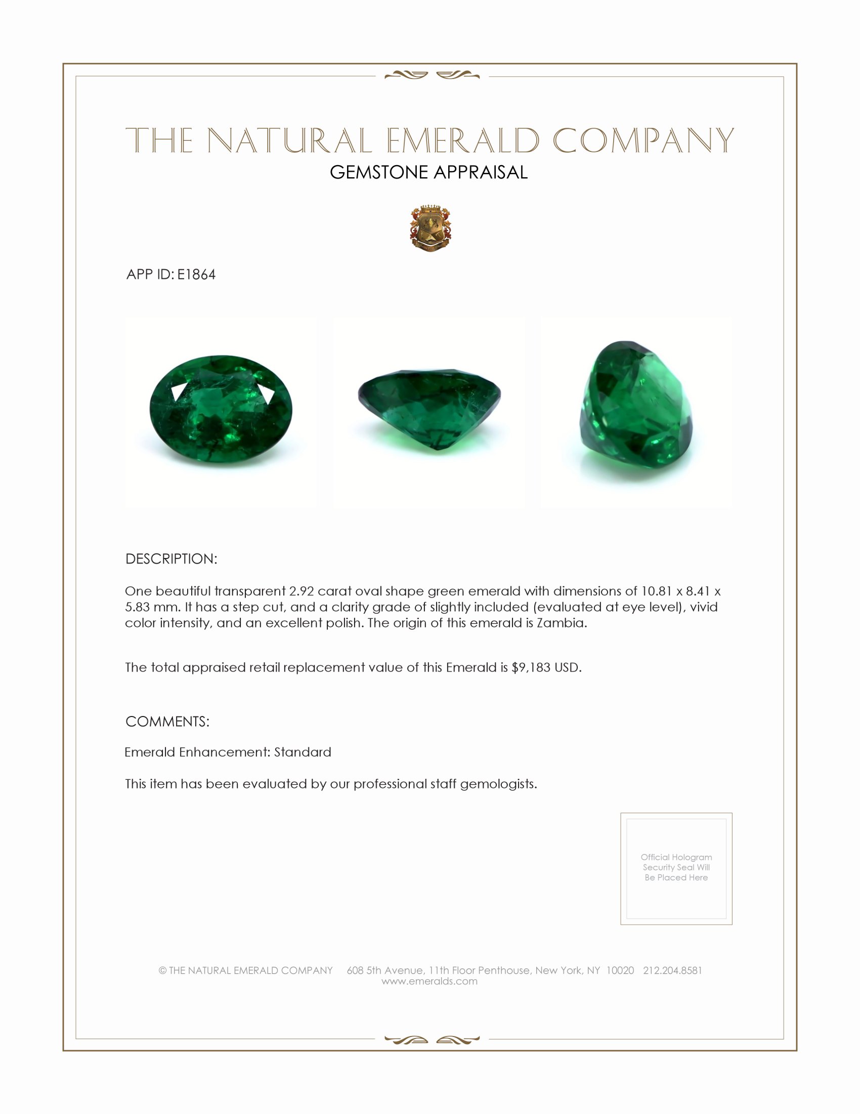 2.92 Ct. Emerald from Zambia