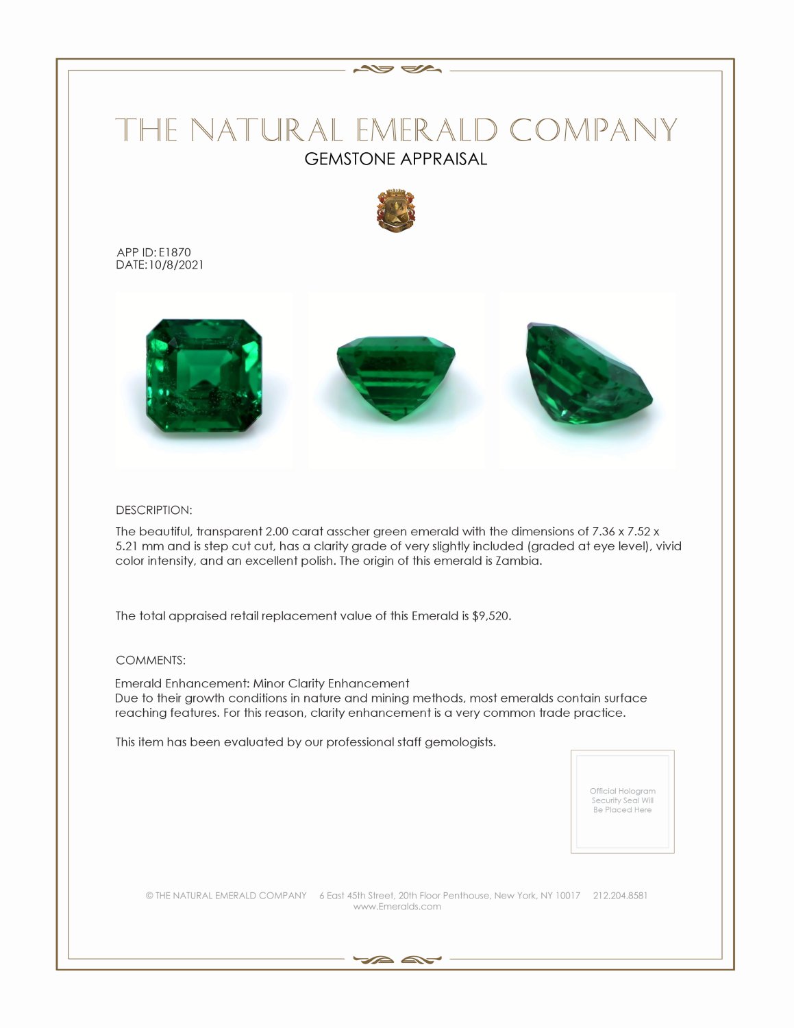 2.00 Ct. Emerald from Zambia