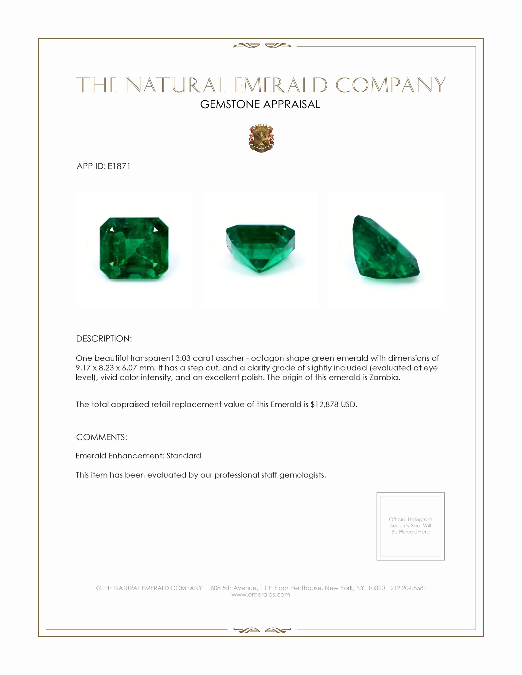 3.03 Ct. Emerald from Zambia