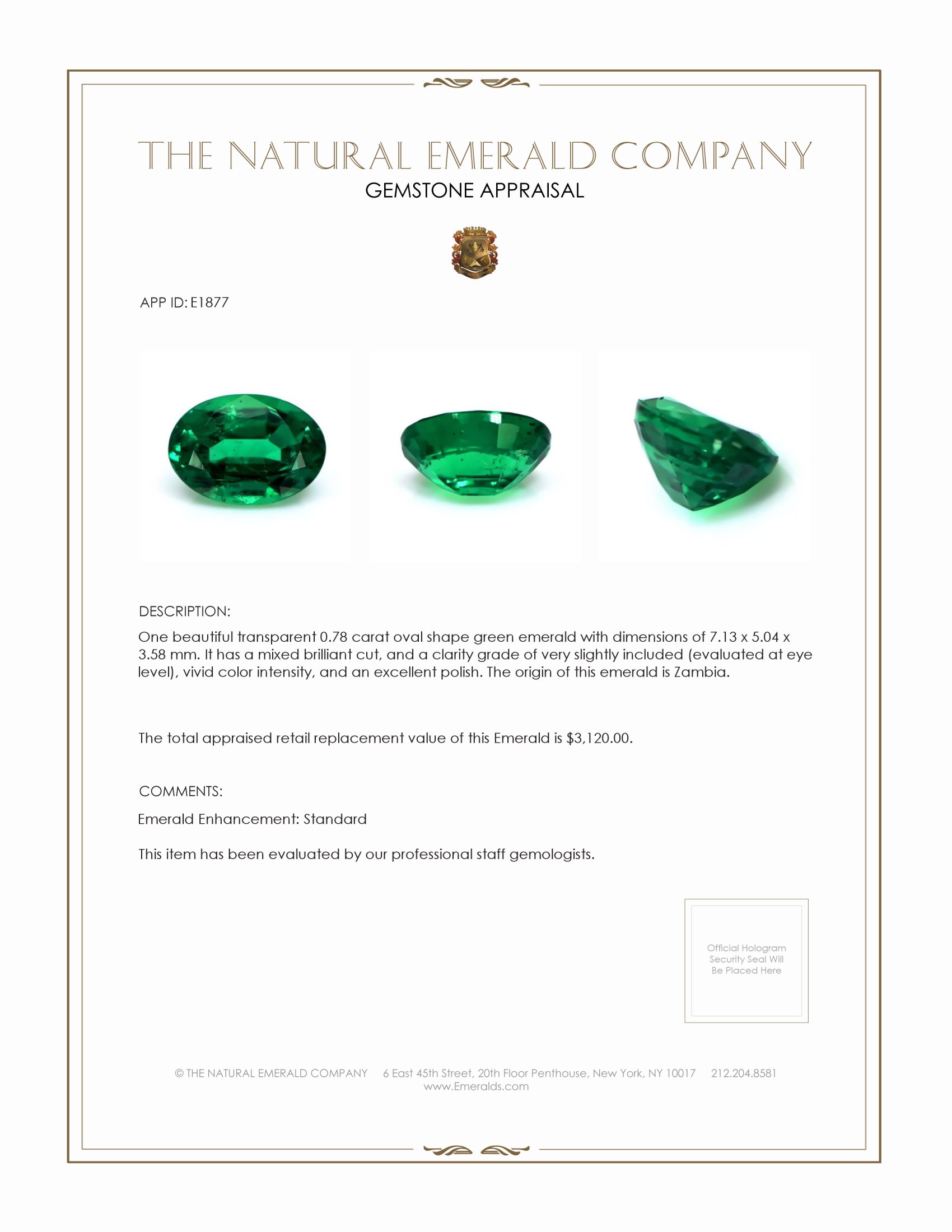 0.78 Ct. Emerald from Zambia