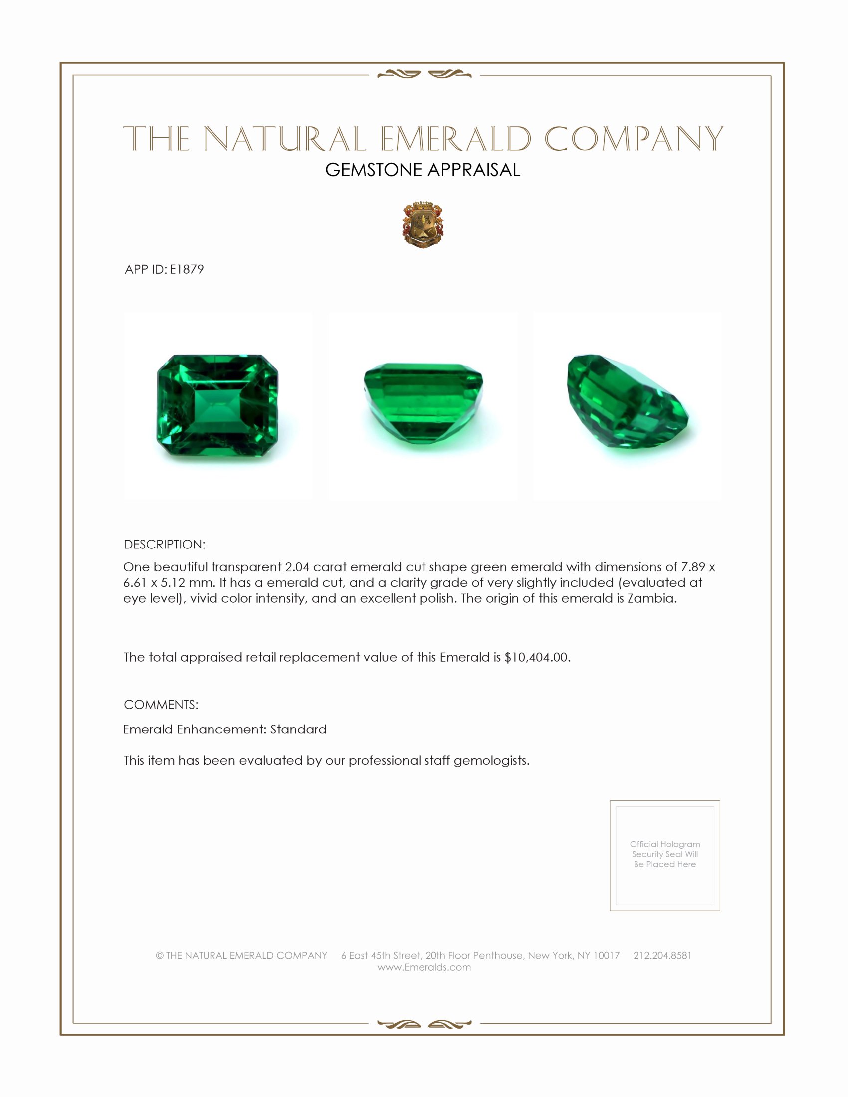 2.04 Ct. Emerald from Zambia