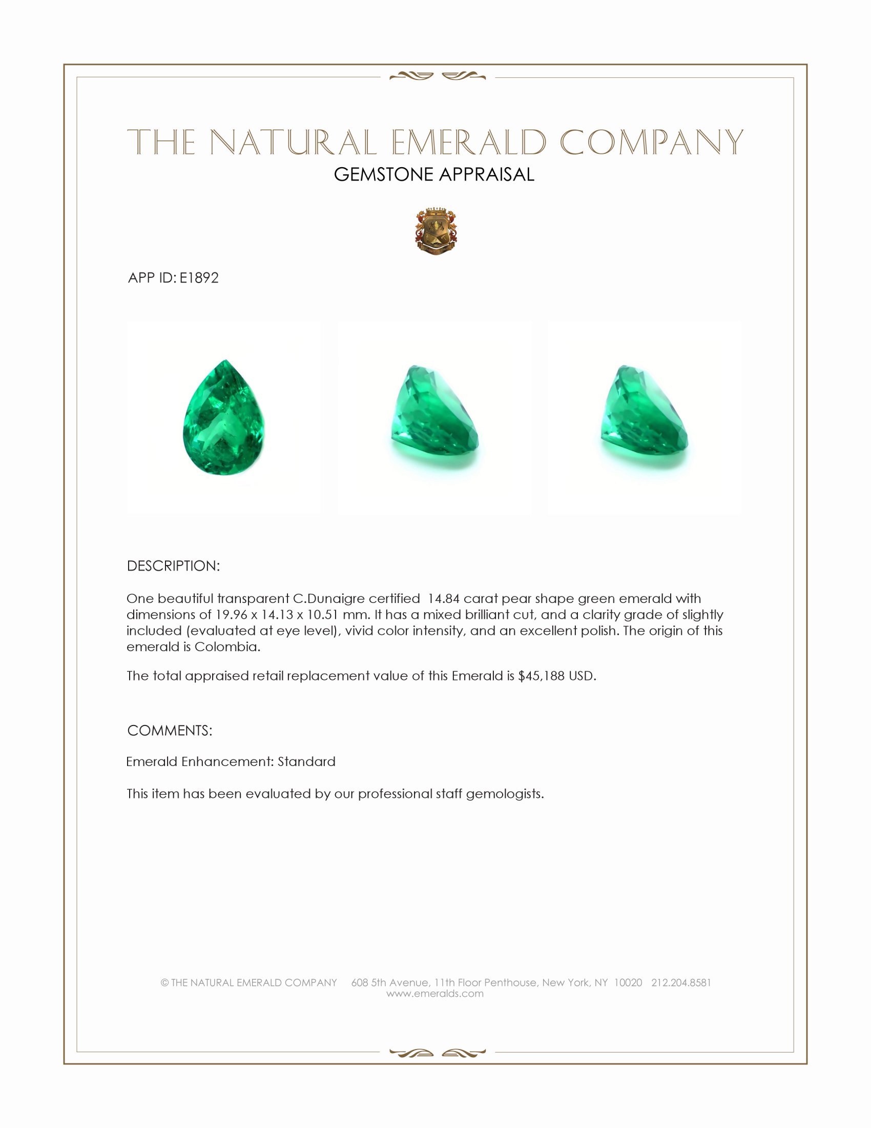 14.84 Ct. Emerald from Colombia