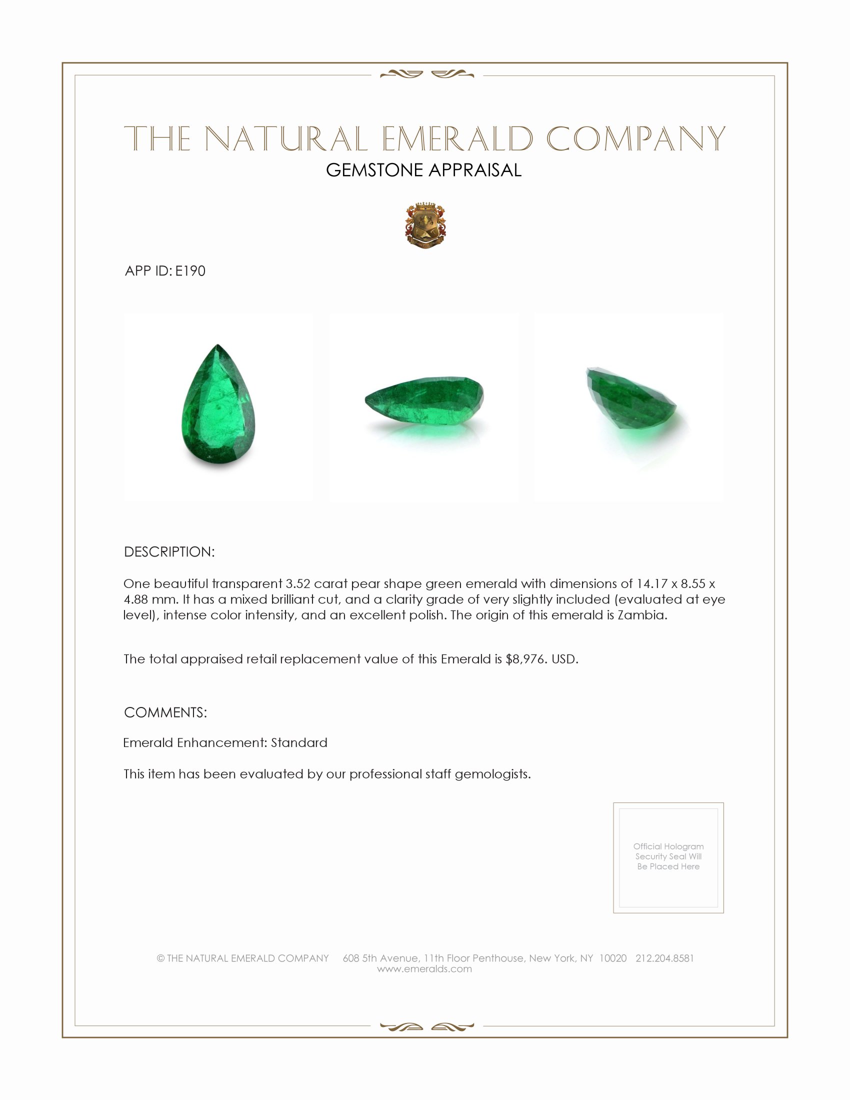 3.52 Ct. Emerald from Zambia