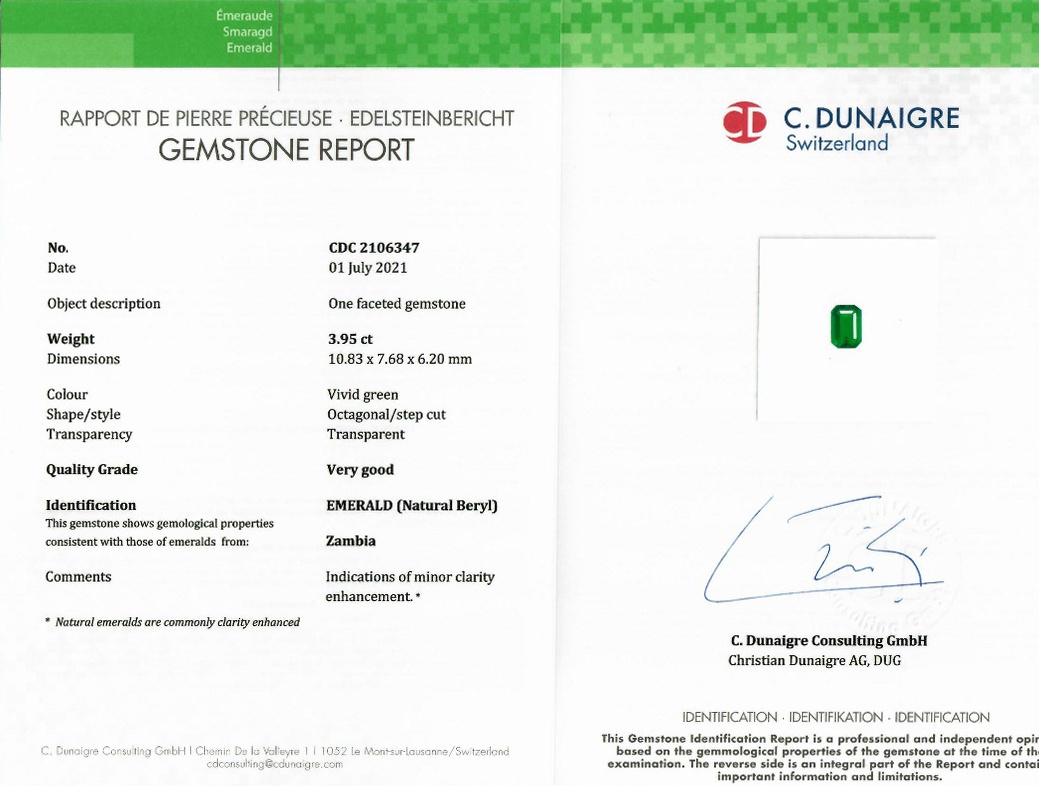 3.95 Ct. Emerald from Zambia