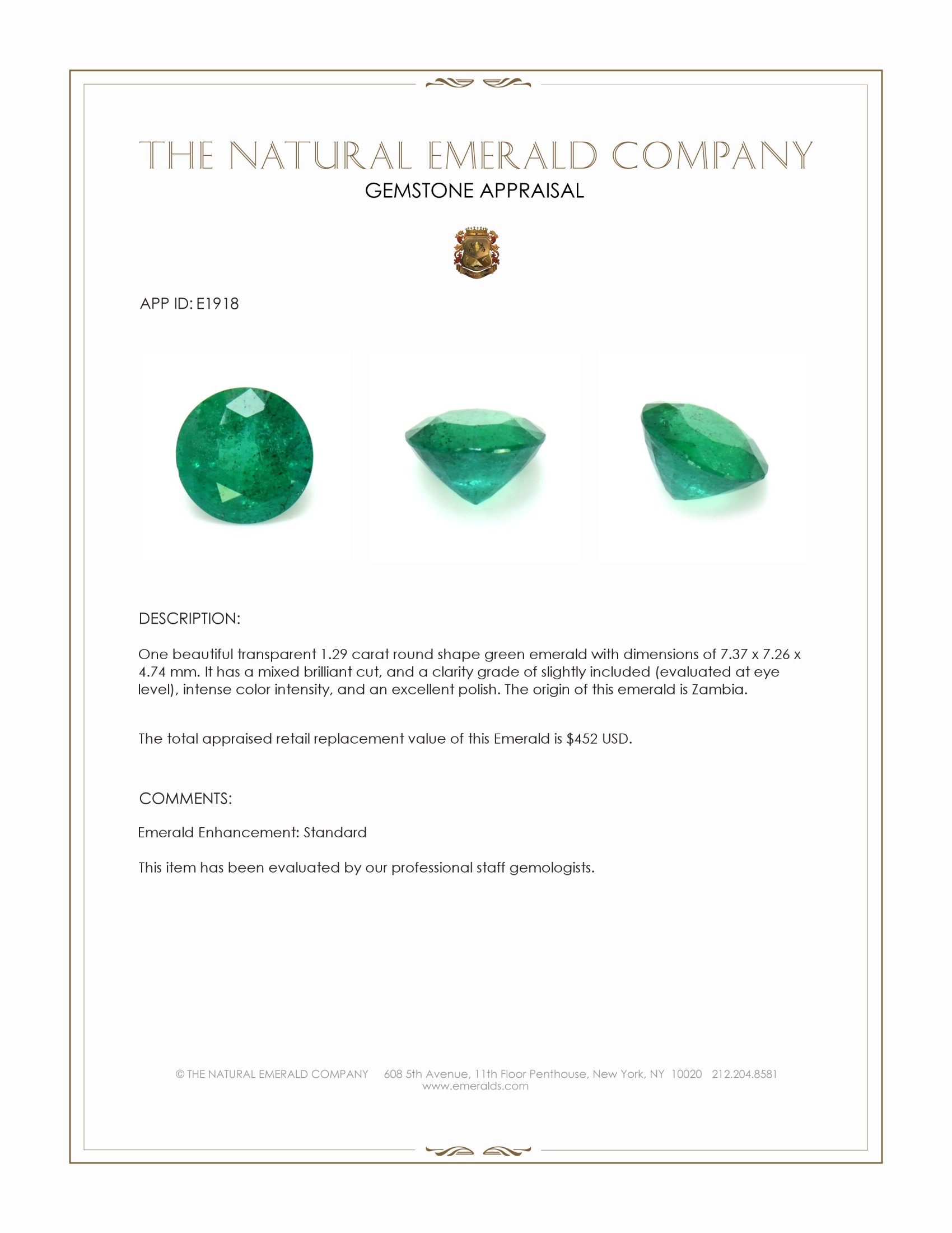 1.29 Ct. Emerald from Zambia