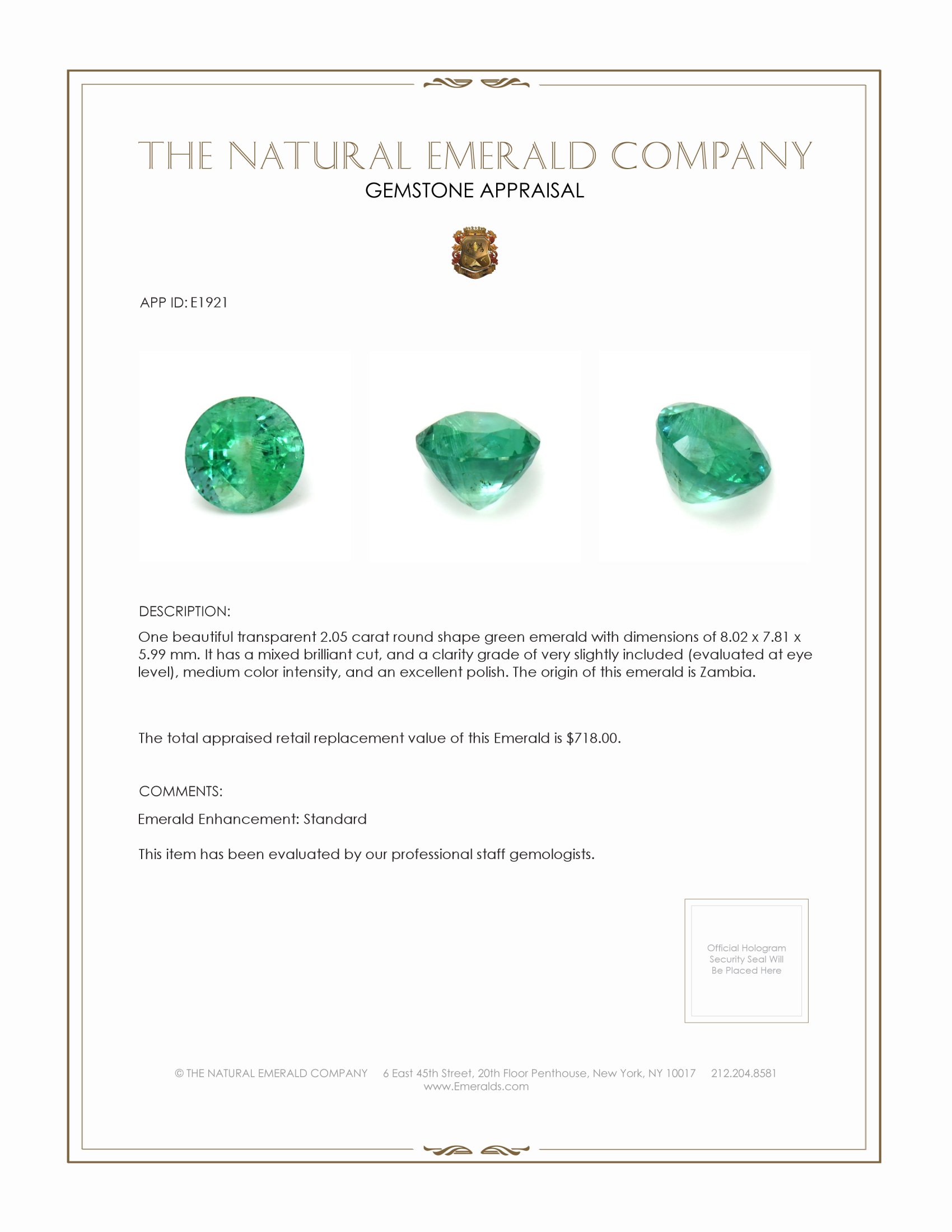 2.05 Ct. Emerald from Zambia