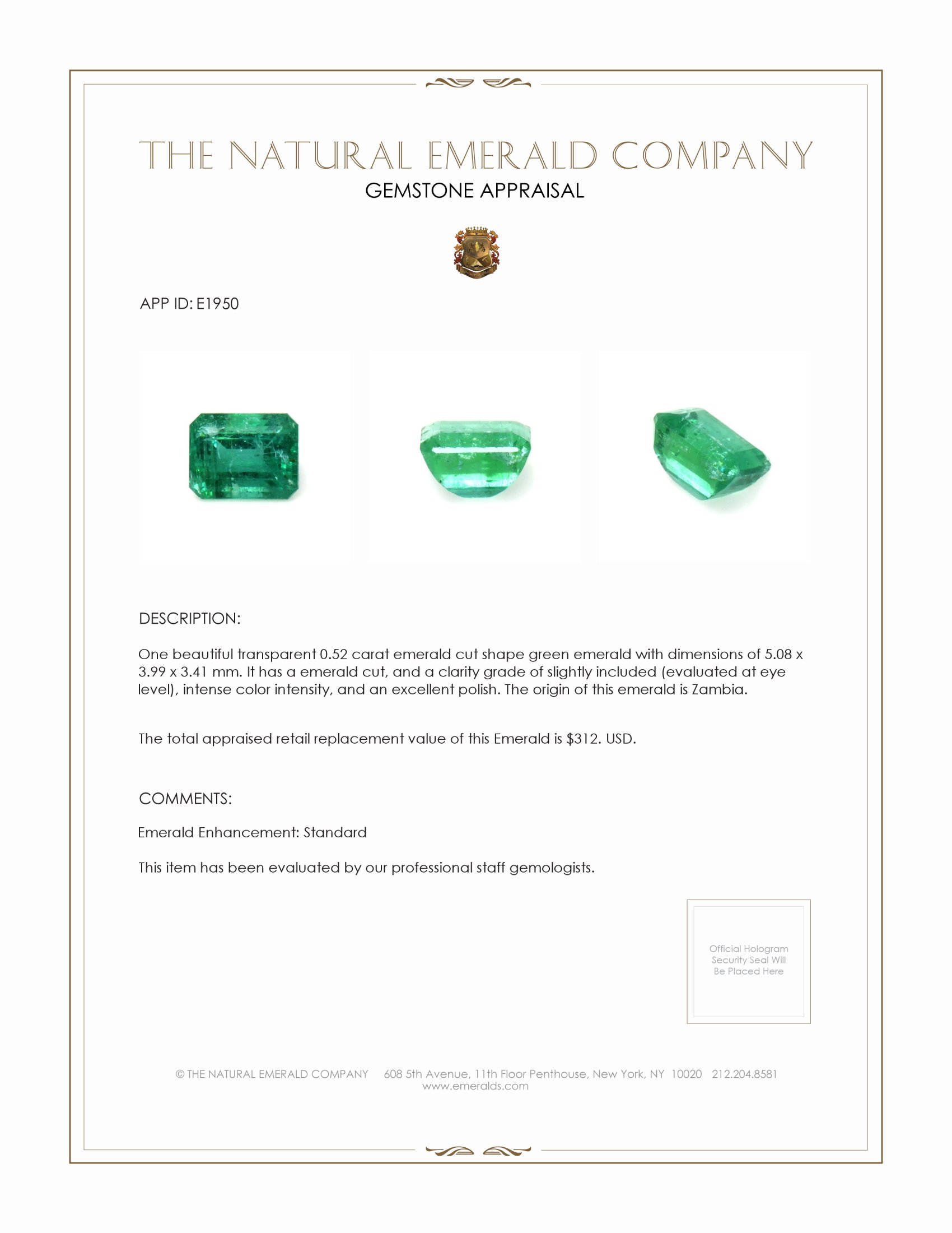 0.52 Ct. Emerald from Zambia