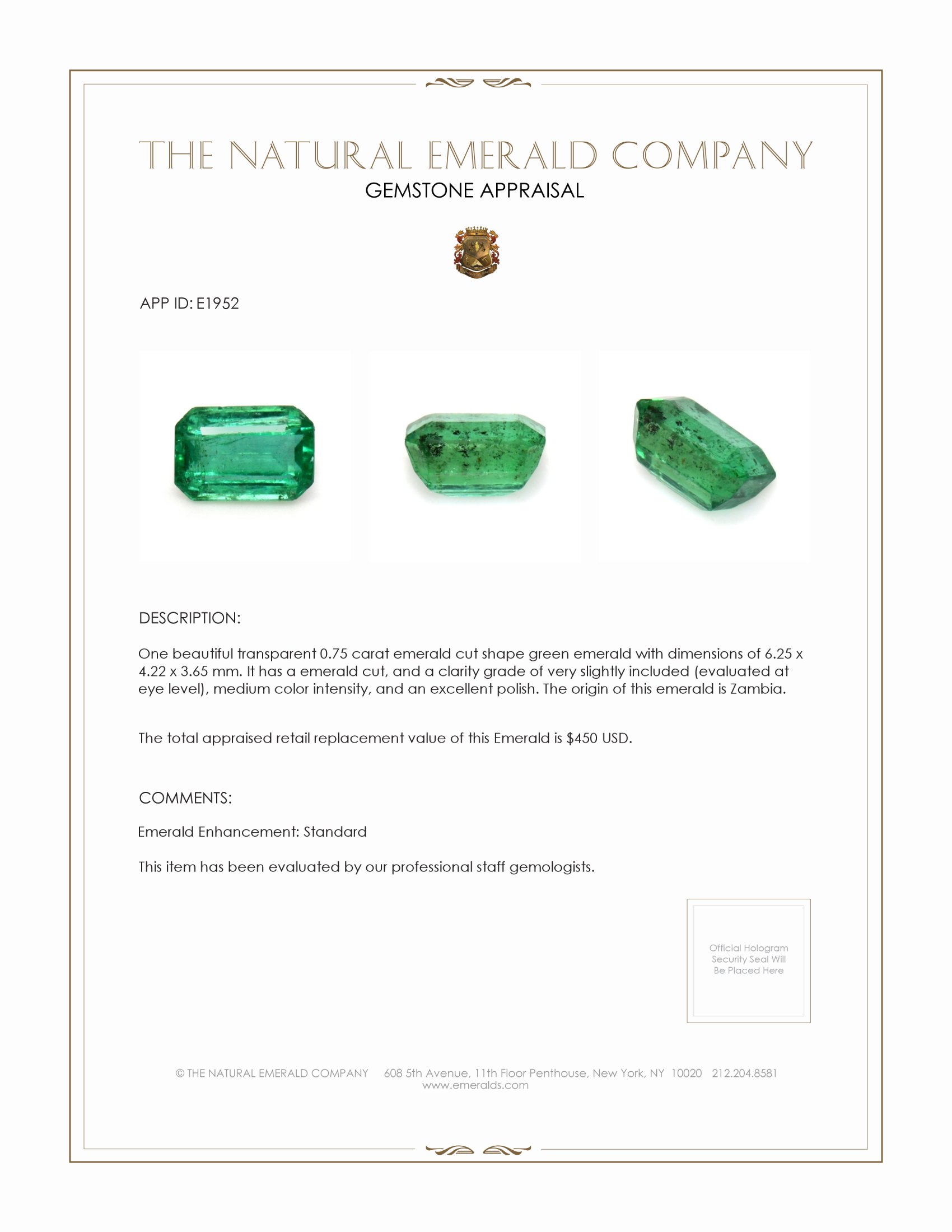 0.75 Ct. Emerald from Zambia