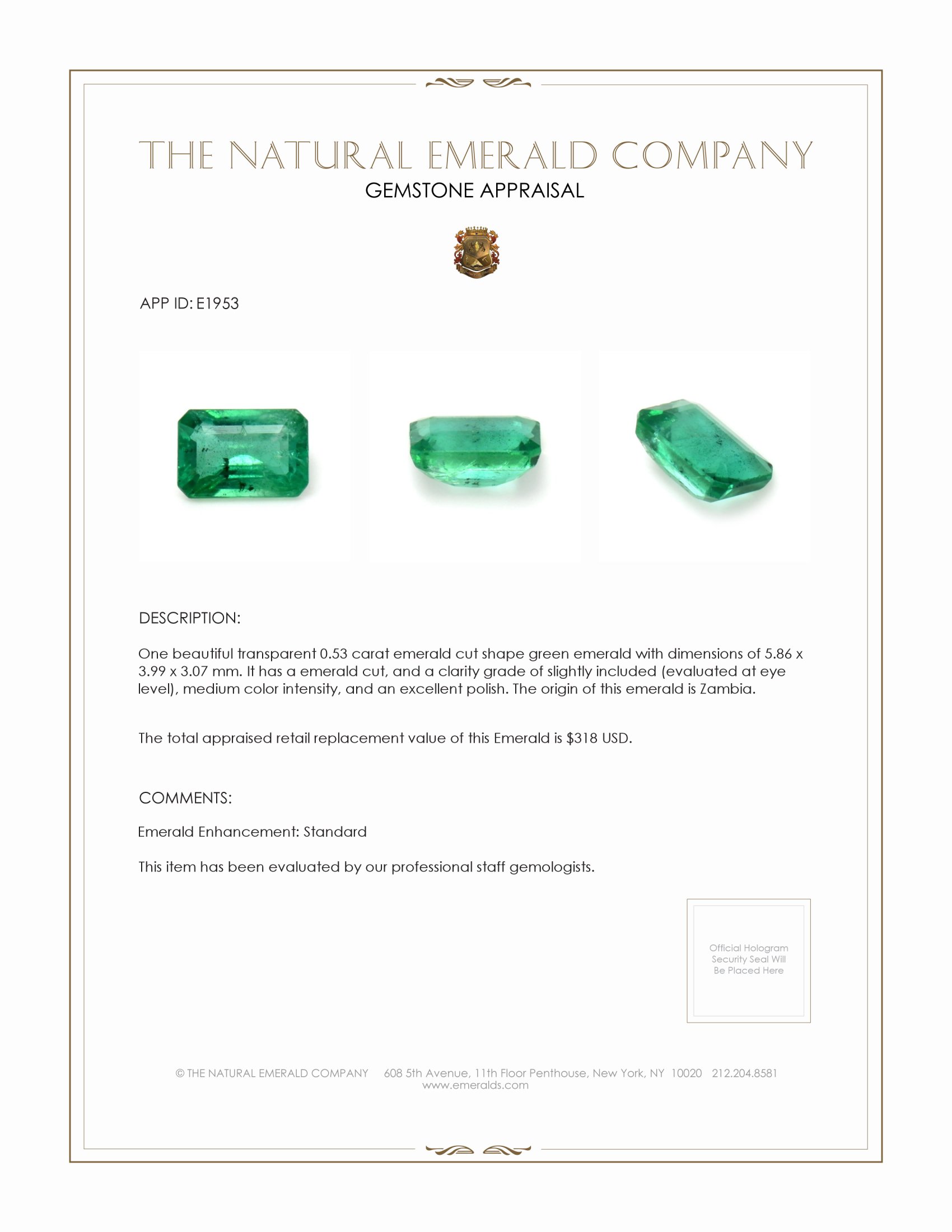 0.53 Ct. Emerald from Zambia