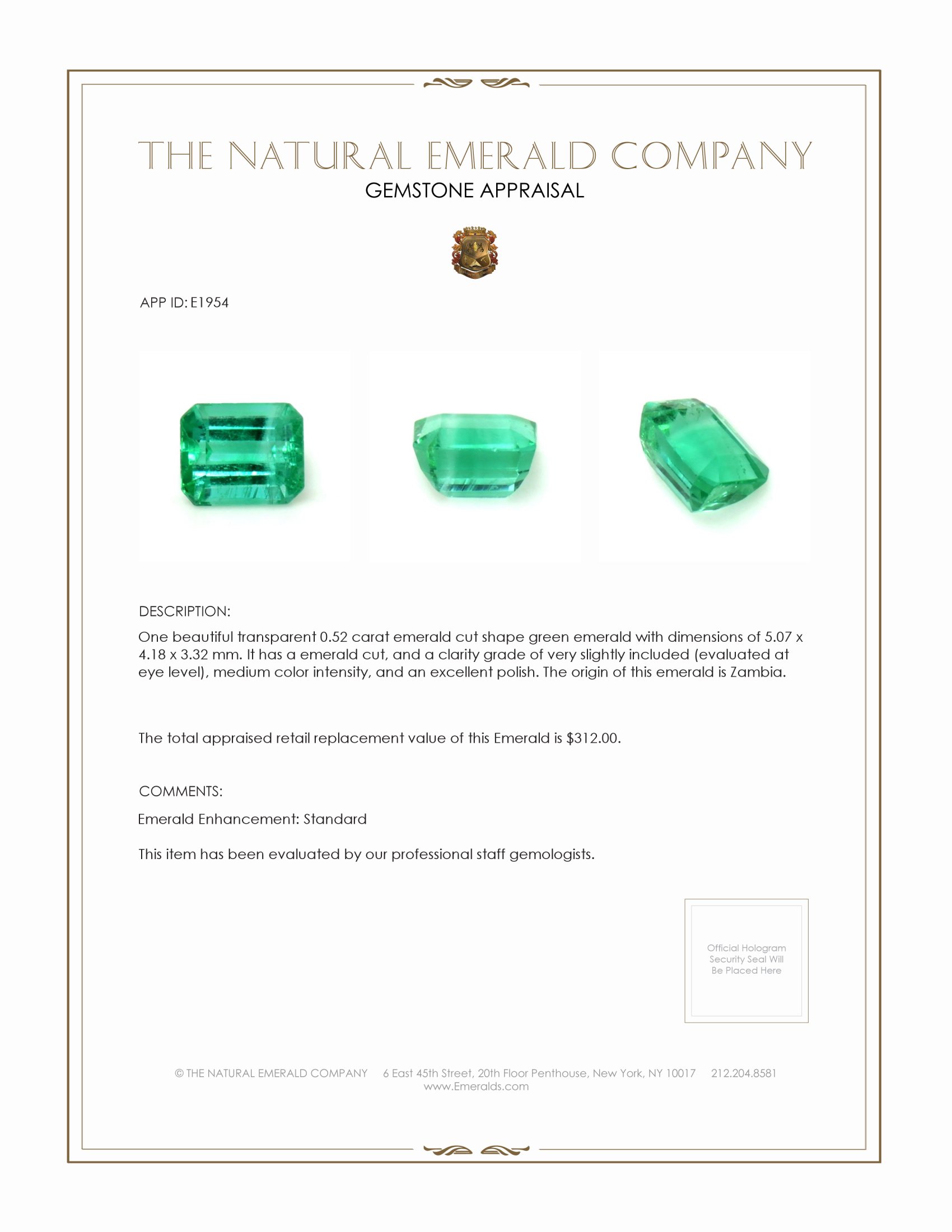 0.52 Ct. Emerald from Zambia