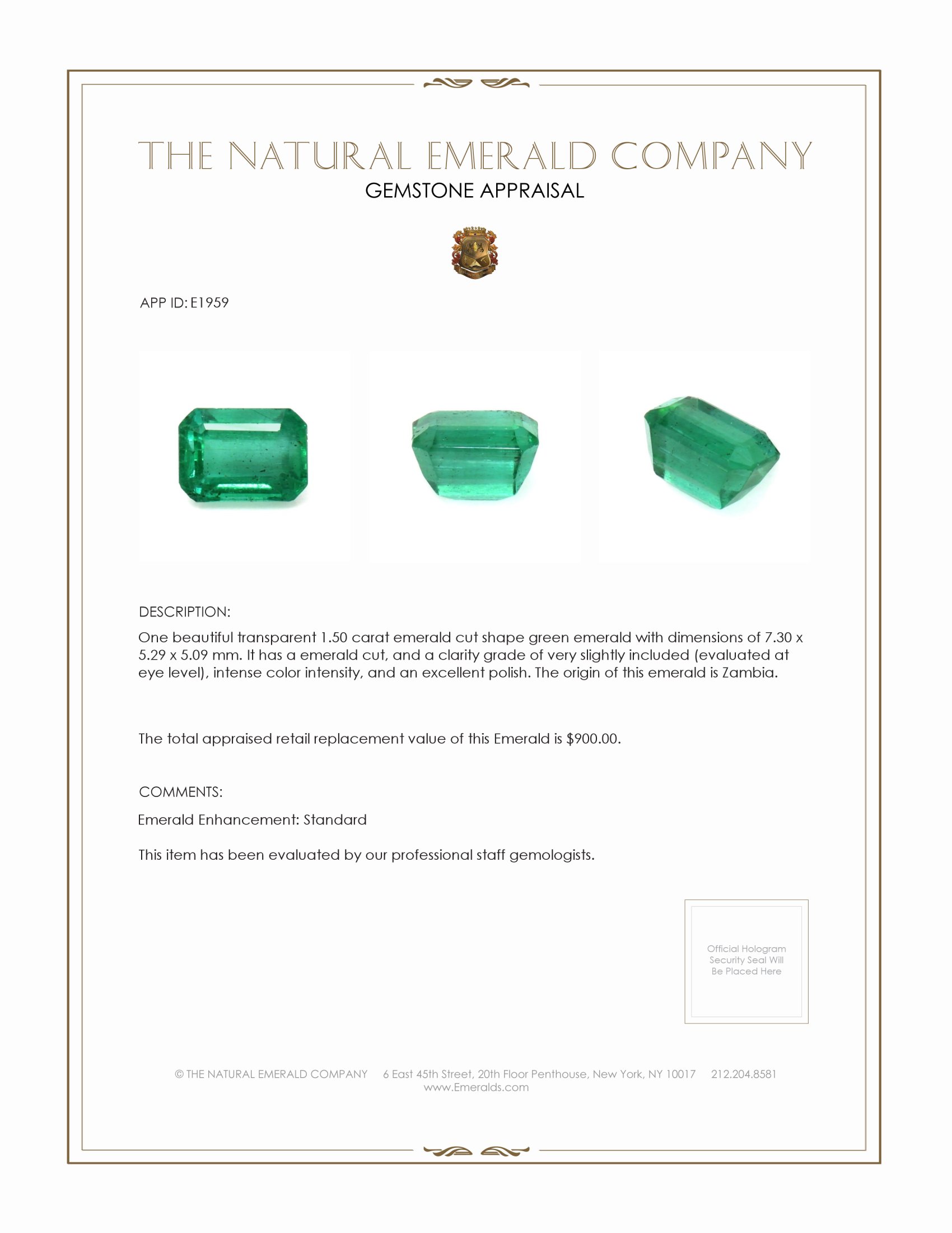 1.50 Ct. Emerald from Zambia