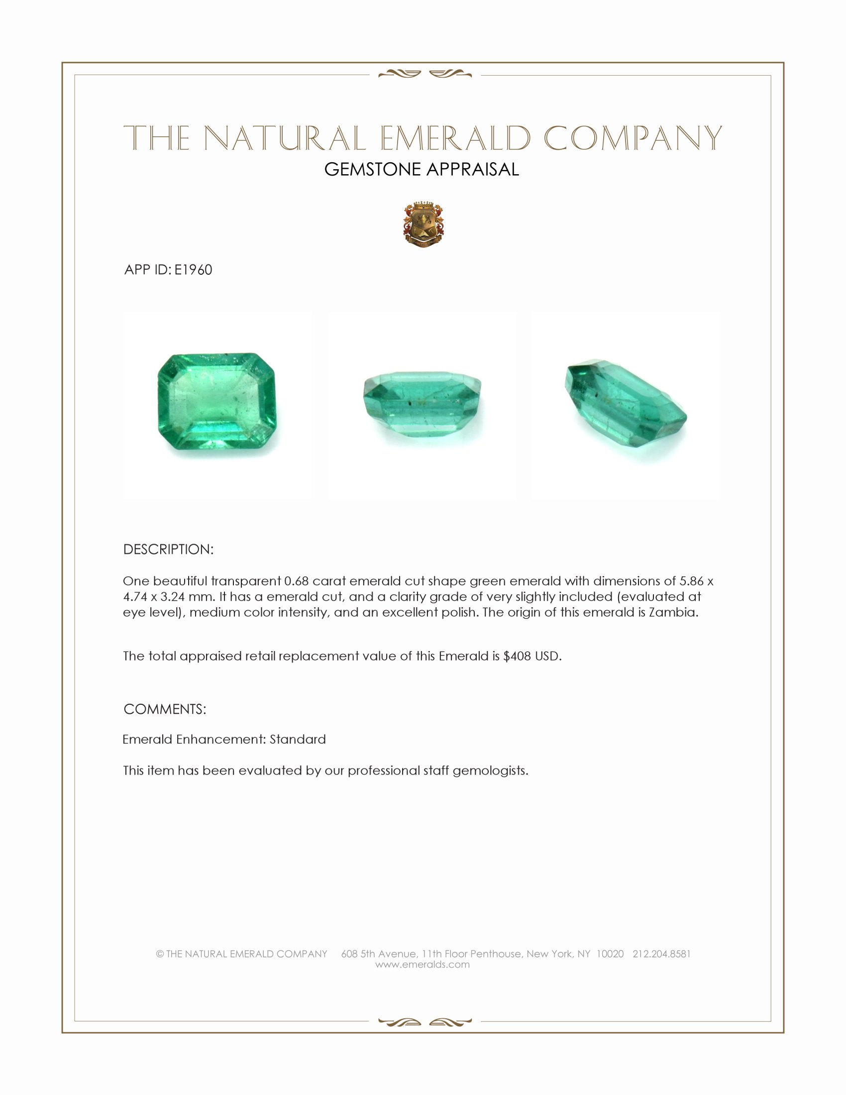 0.68 Ct. Emerald from Zambia