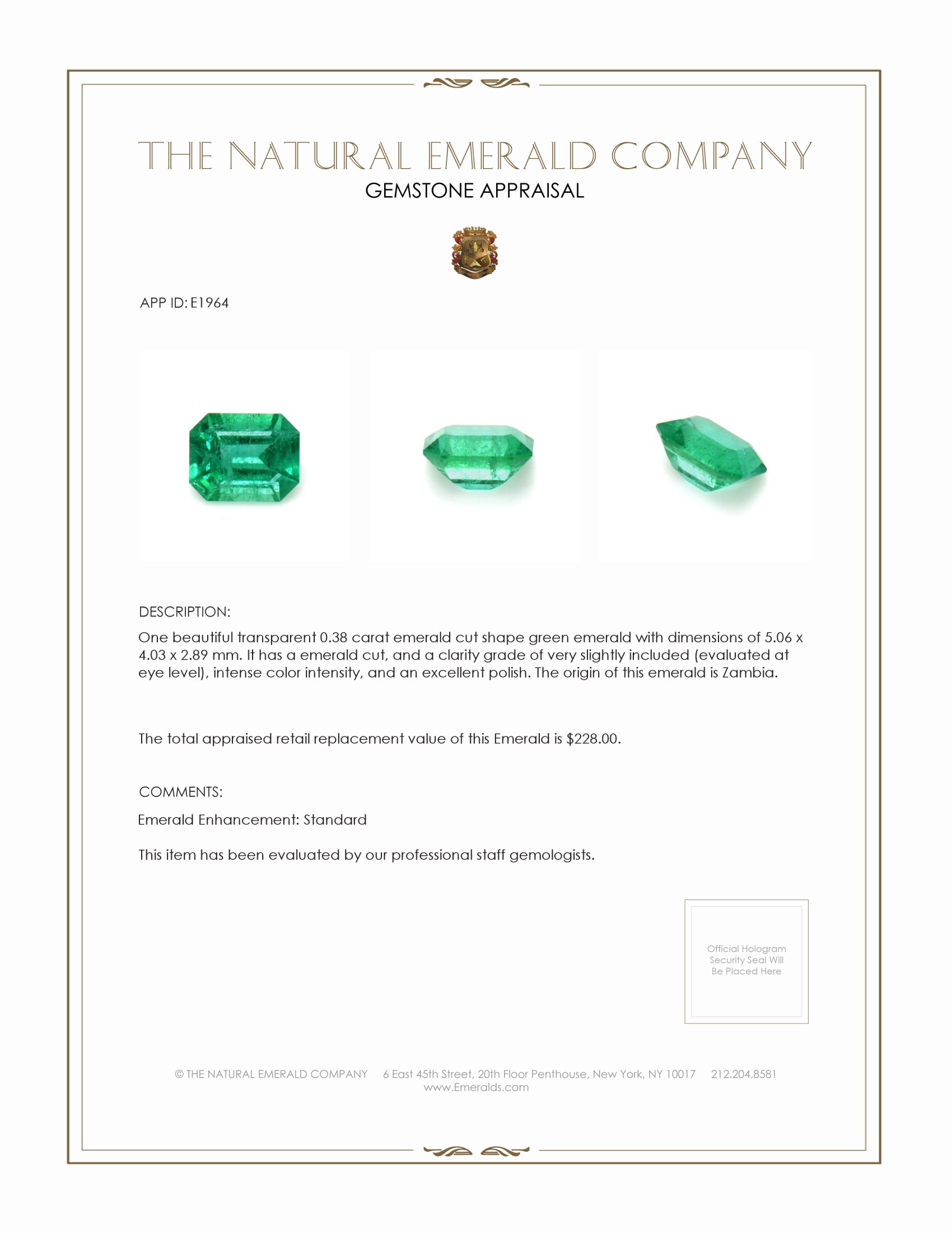 0.38 Ct. Emerald from Zambia