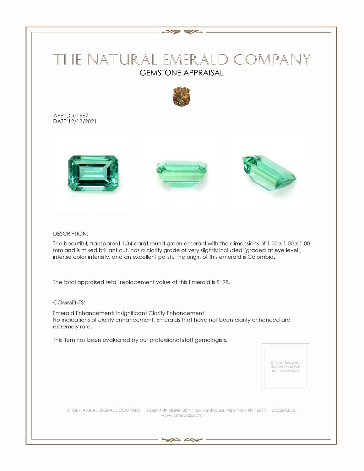 0.33 Ct. Emerald from Colombia
