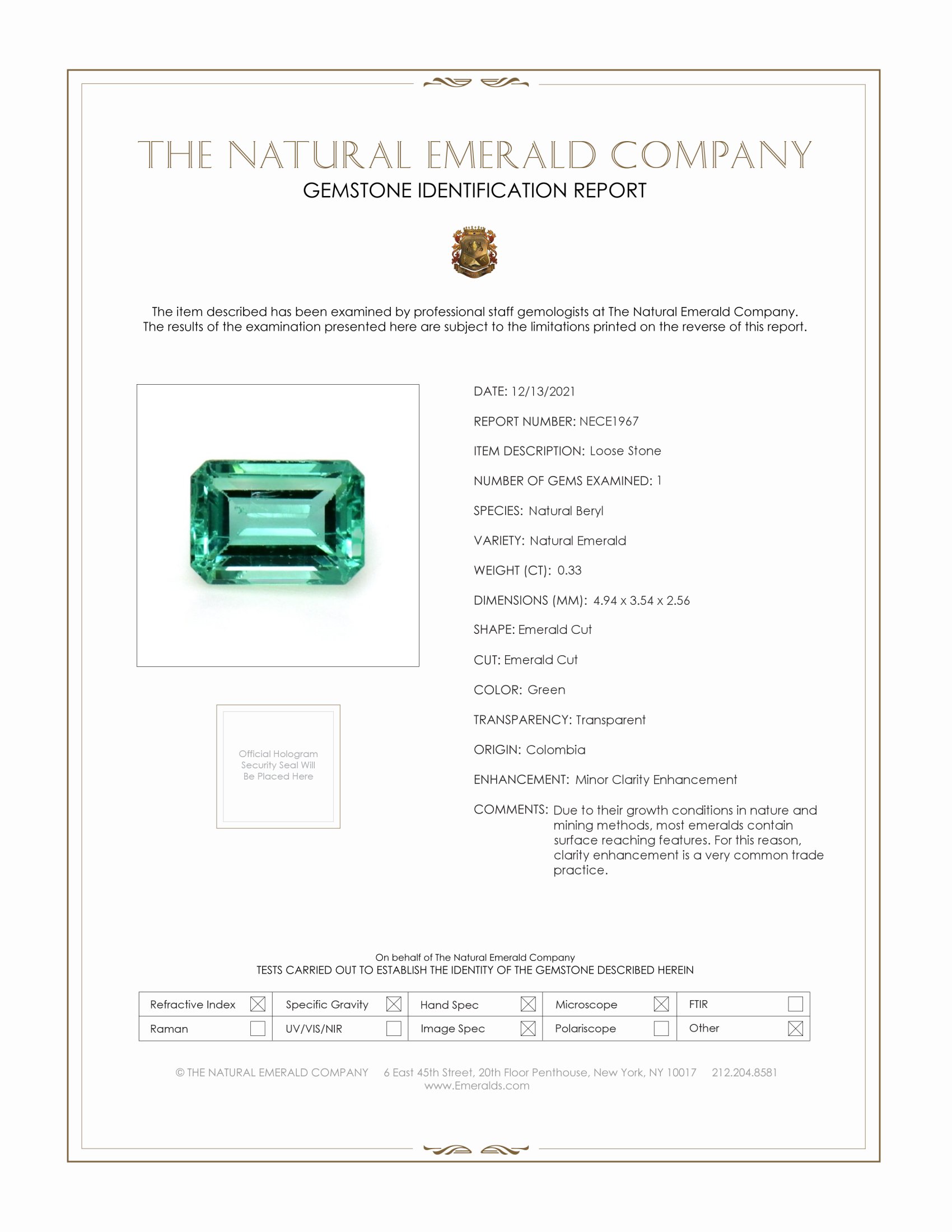 0.33 Ct. Emerald from Colombia