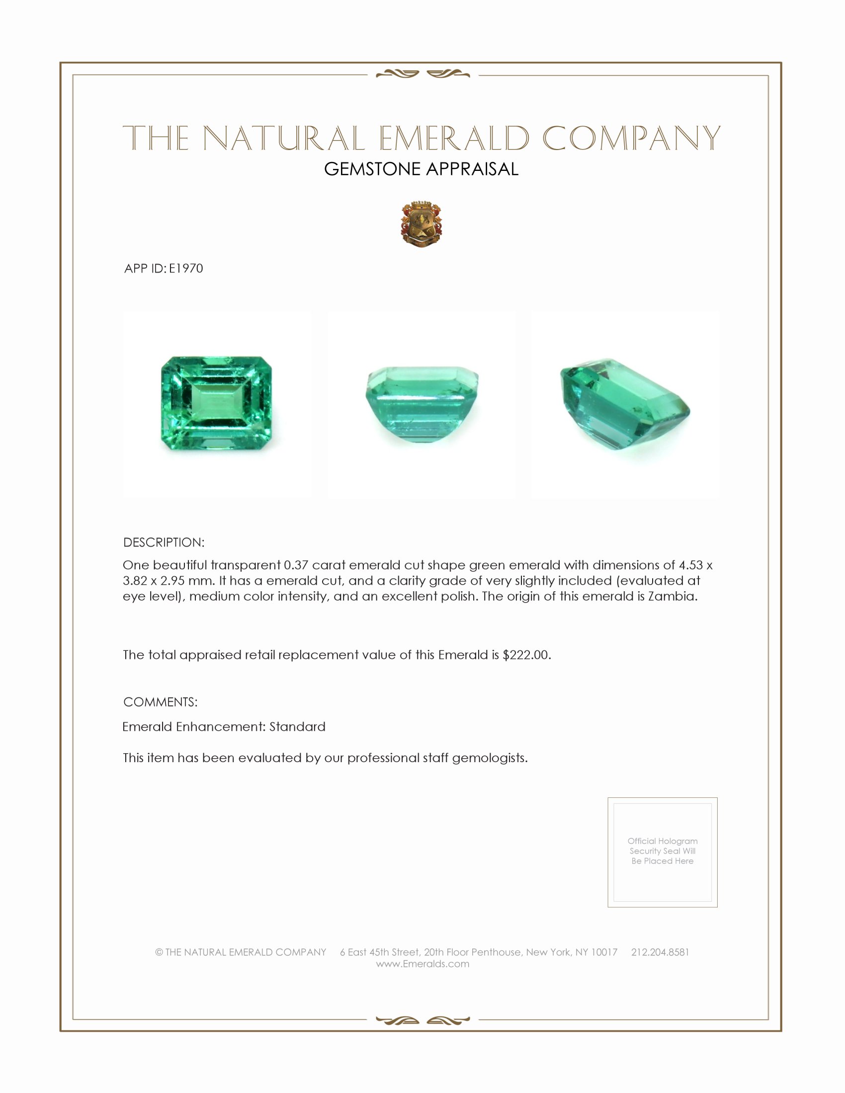 0.37 Ct. Emerald from Zambia