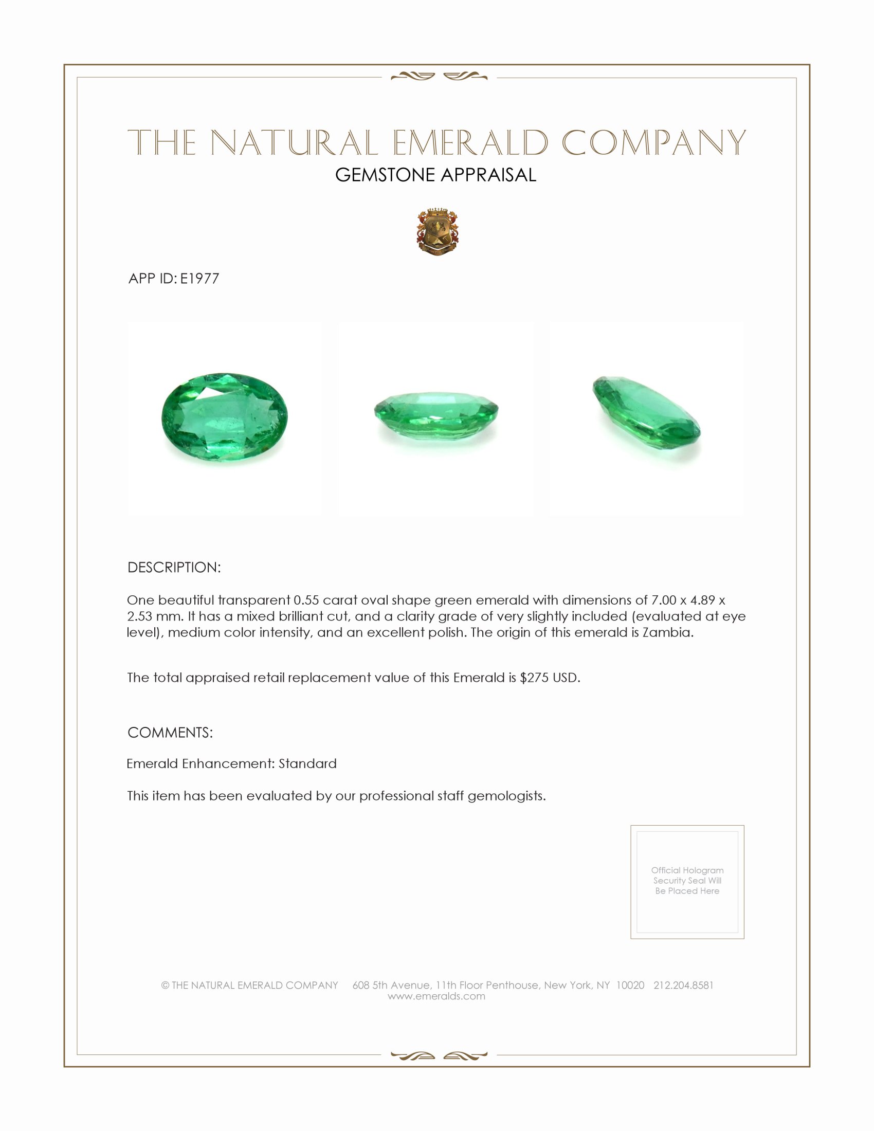 0.55 Ct. Emerald from Zambia