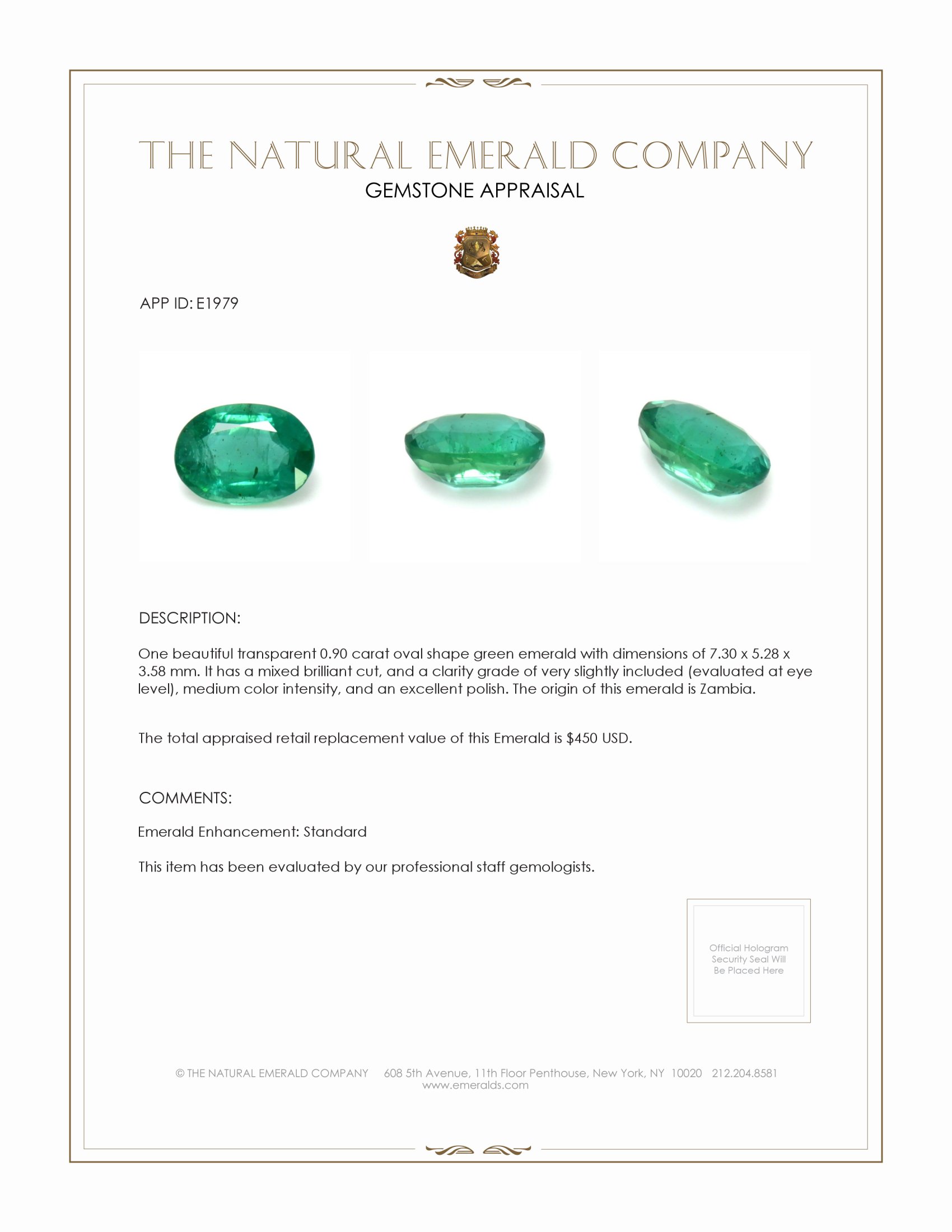 0.90 Ct. Emerald from Zambia