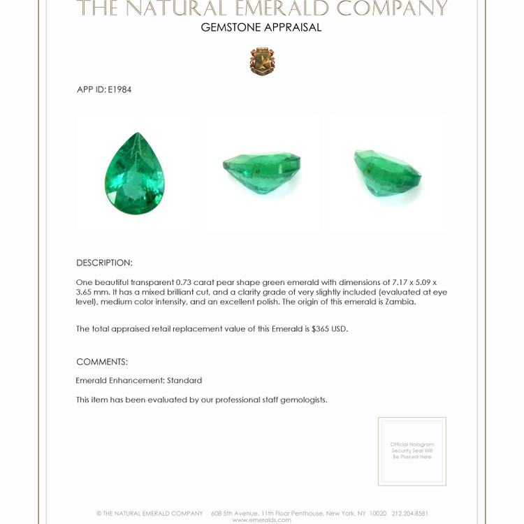 0.73 Ct. Emerald from Zambia