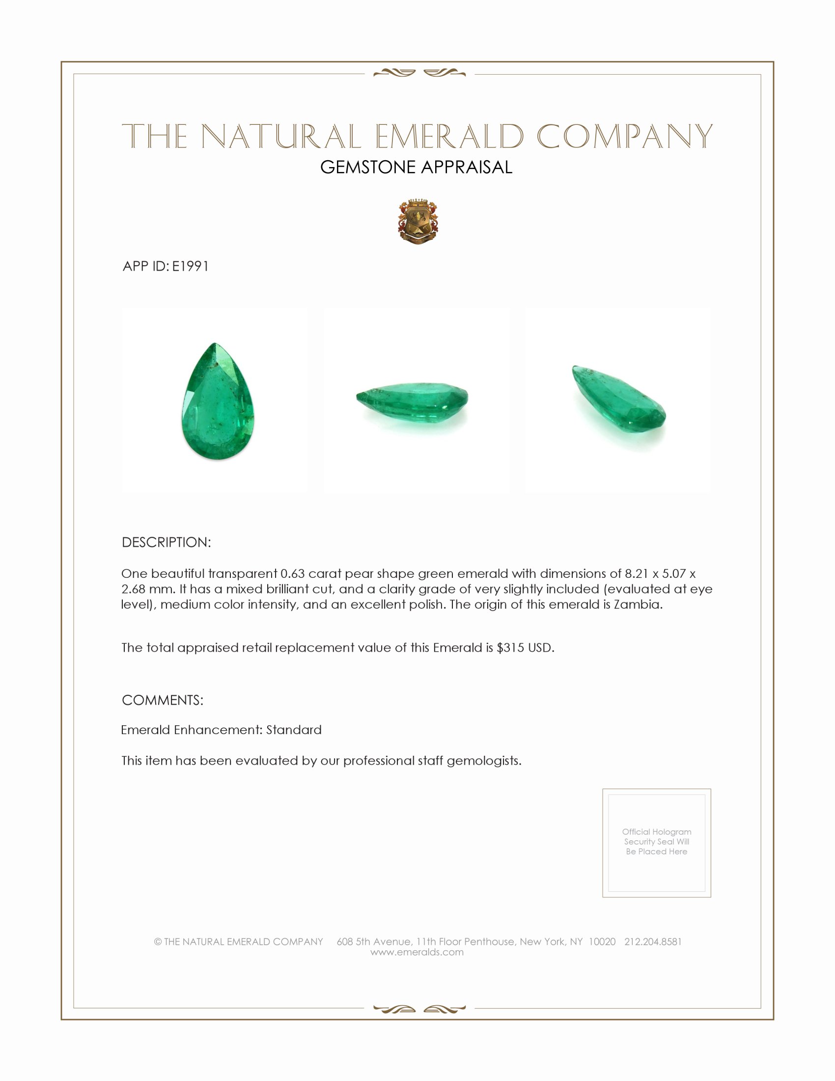 0.63 Ct. Emerald from Zambia