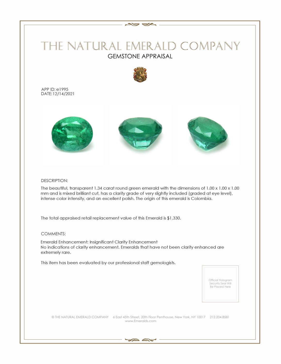 2.66 Ct. Emerald from Colombia