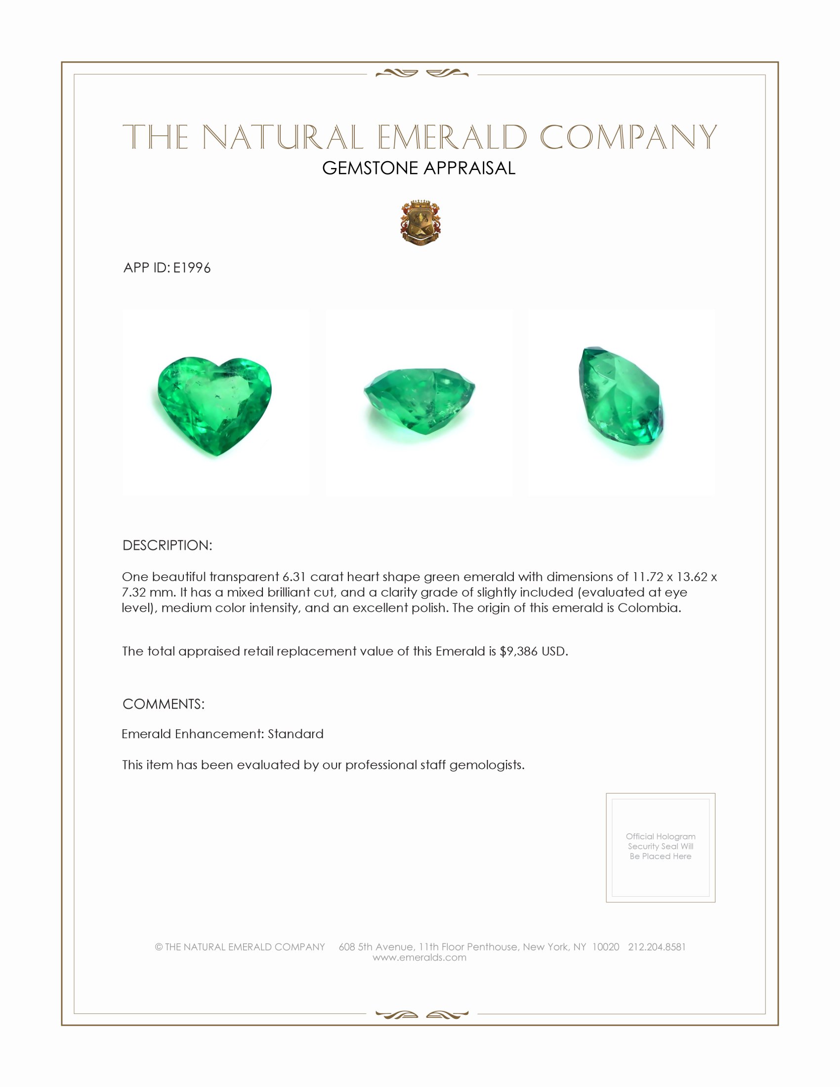 6.31 Ct. Emerald from Colombia