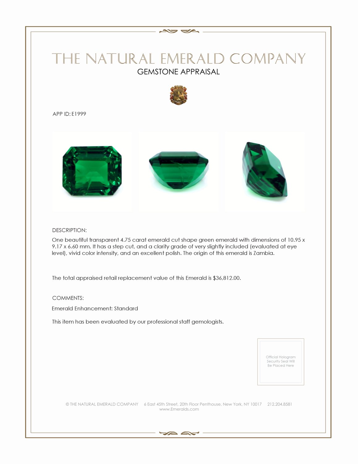 4.75 Ct. Emerald from Zambia