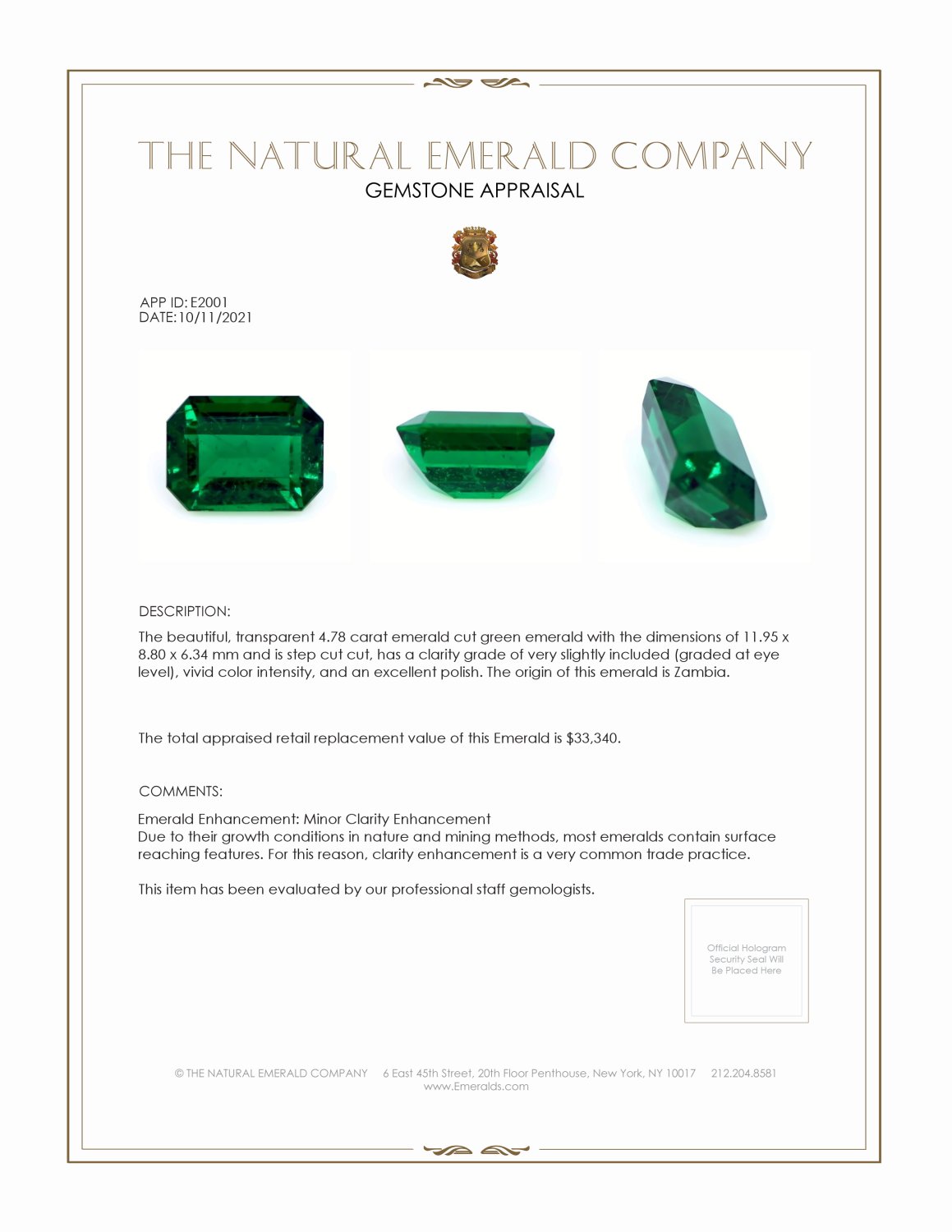 4.78 Ct. Emerald from Zambia