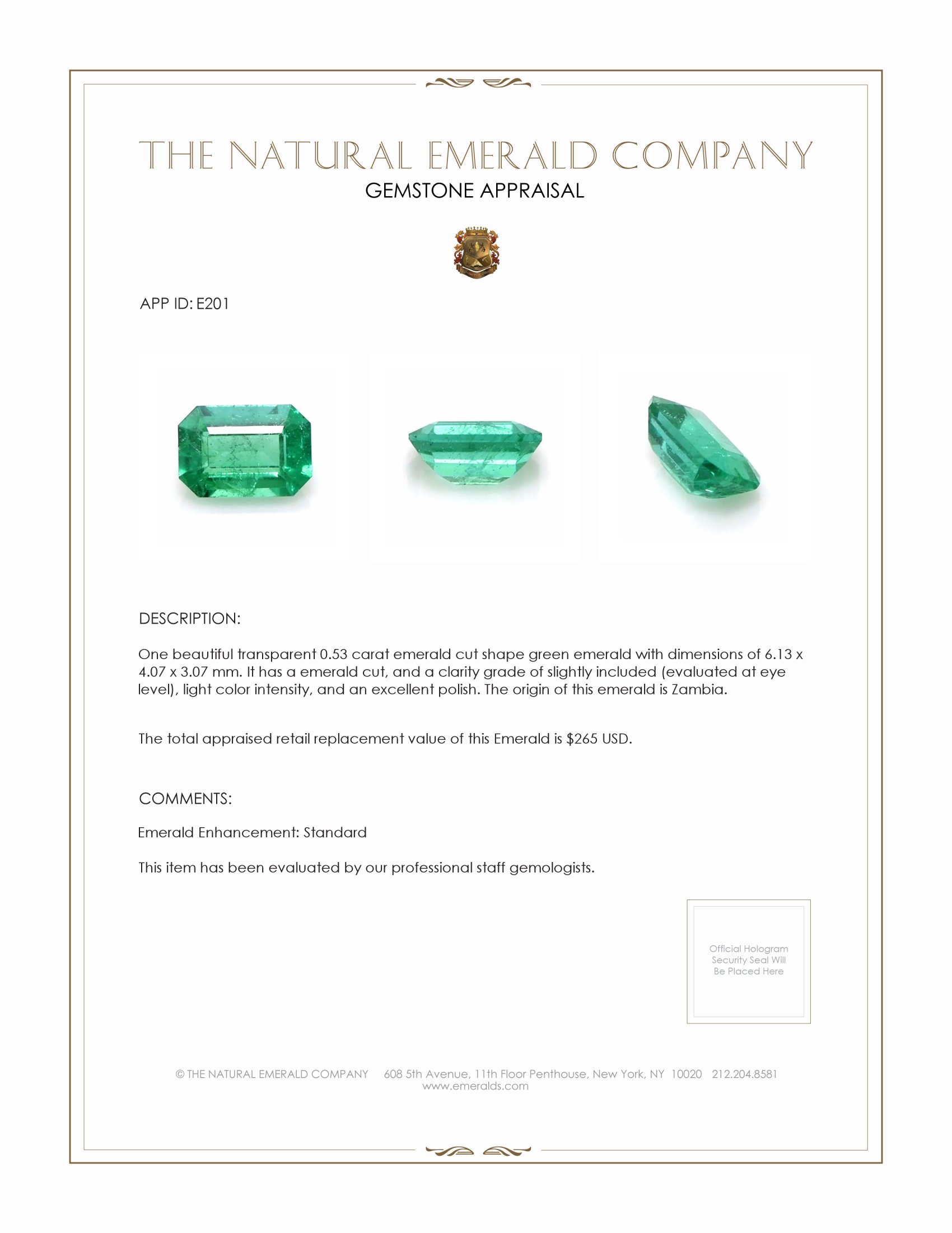 0.53 Ct. Emerald from Zambia