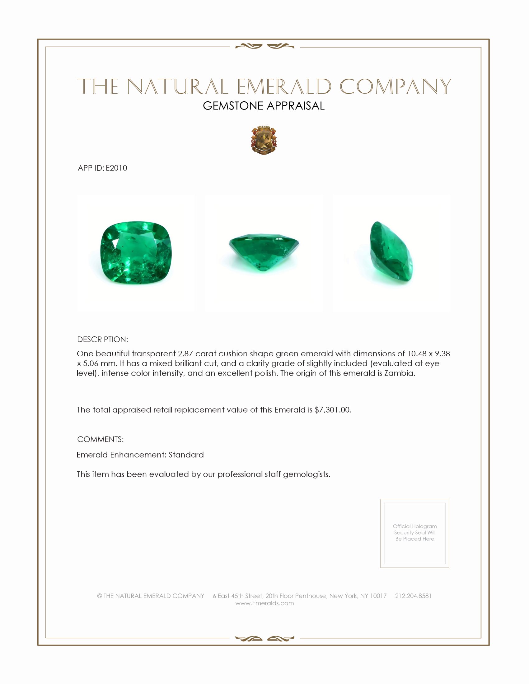 2.87 Ct. Emerald from Zambia