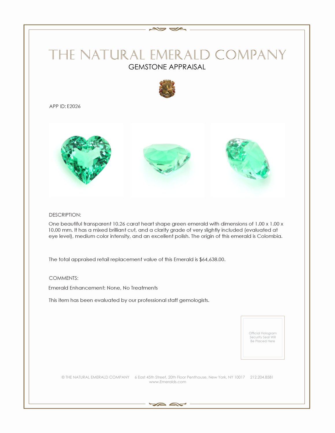 10.26 Ct. Emerald from Colombia