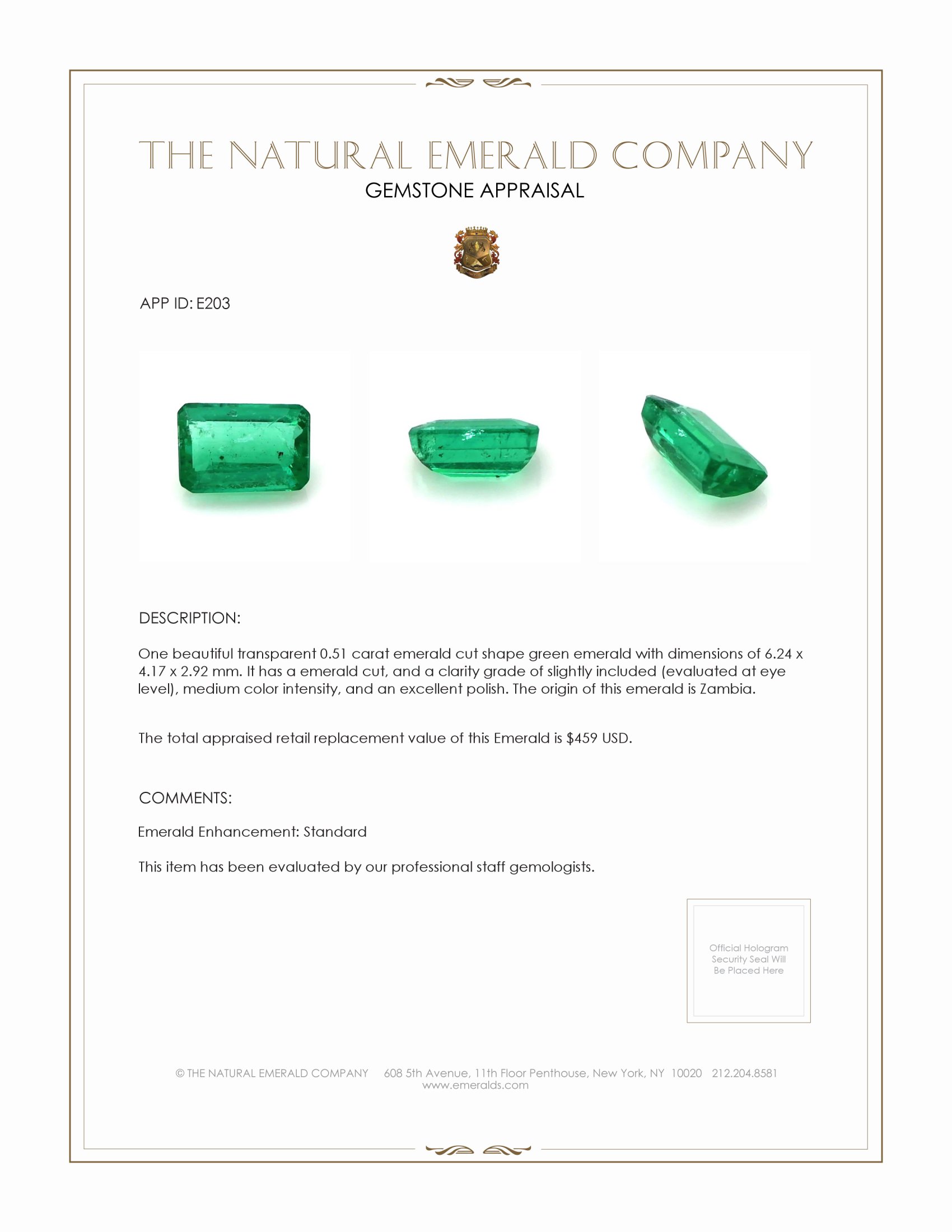 0.51 Ct. Emerald from Zambia