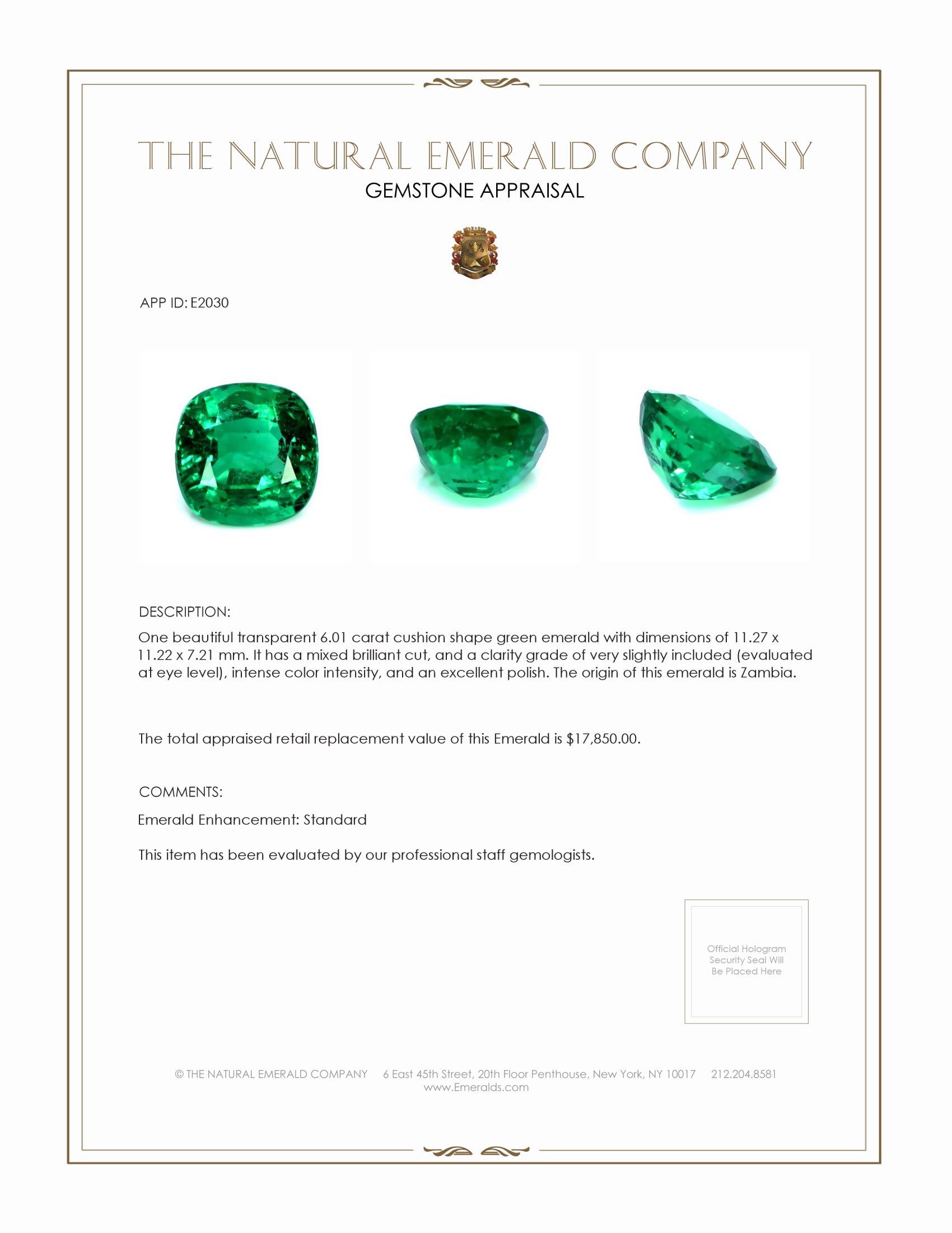 6.01 Ct. Emerald from Zambia