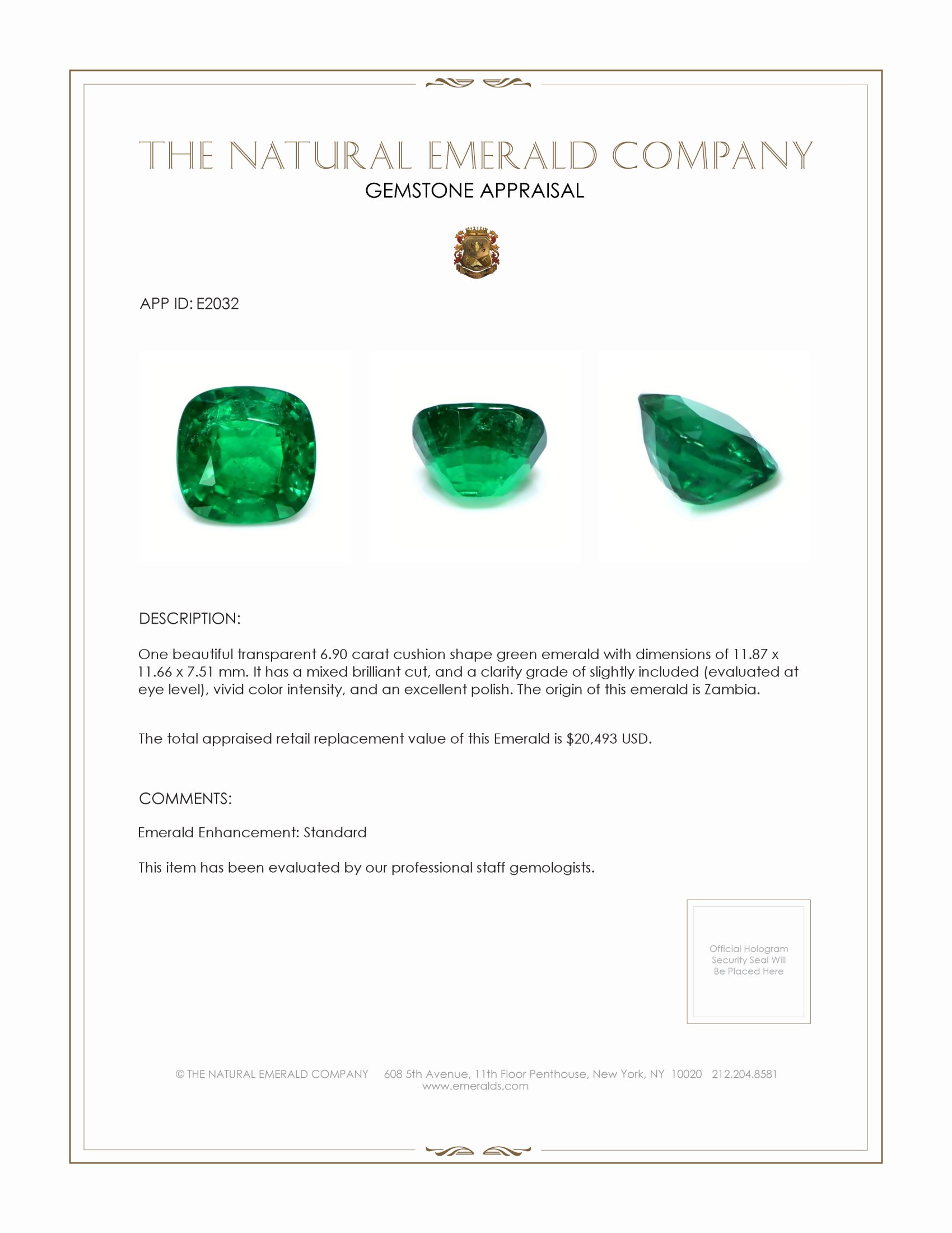 6.90 Ct. Emerald from Zambia