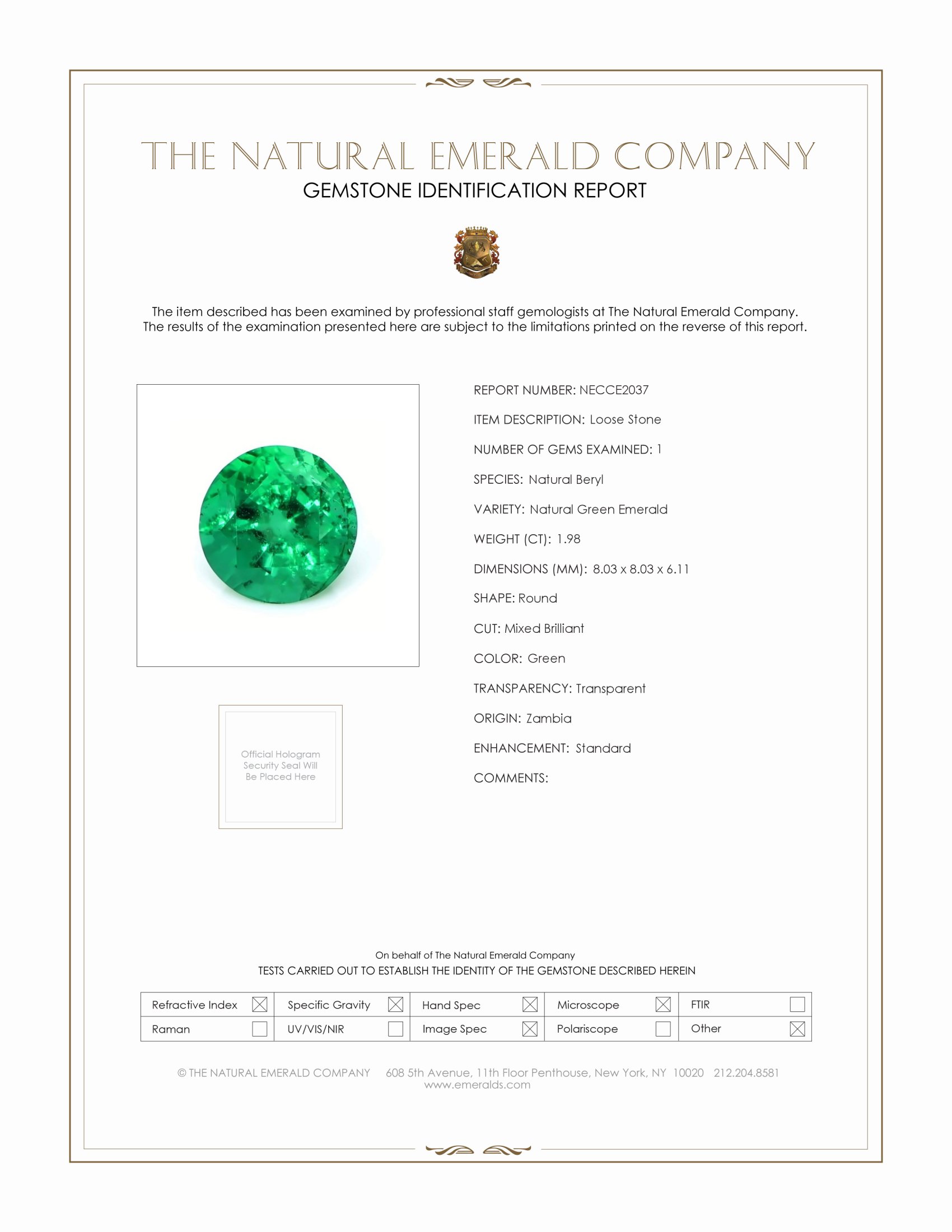 1.98 Ct. Emerald from Zambia