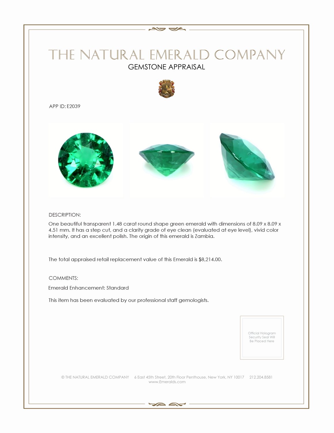1.48 Ct. Emerald from Zambia