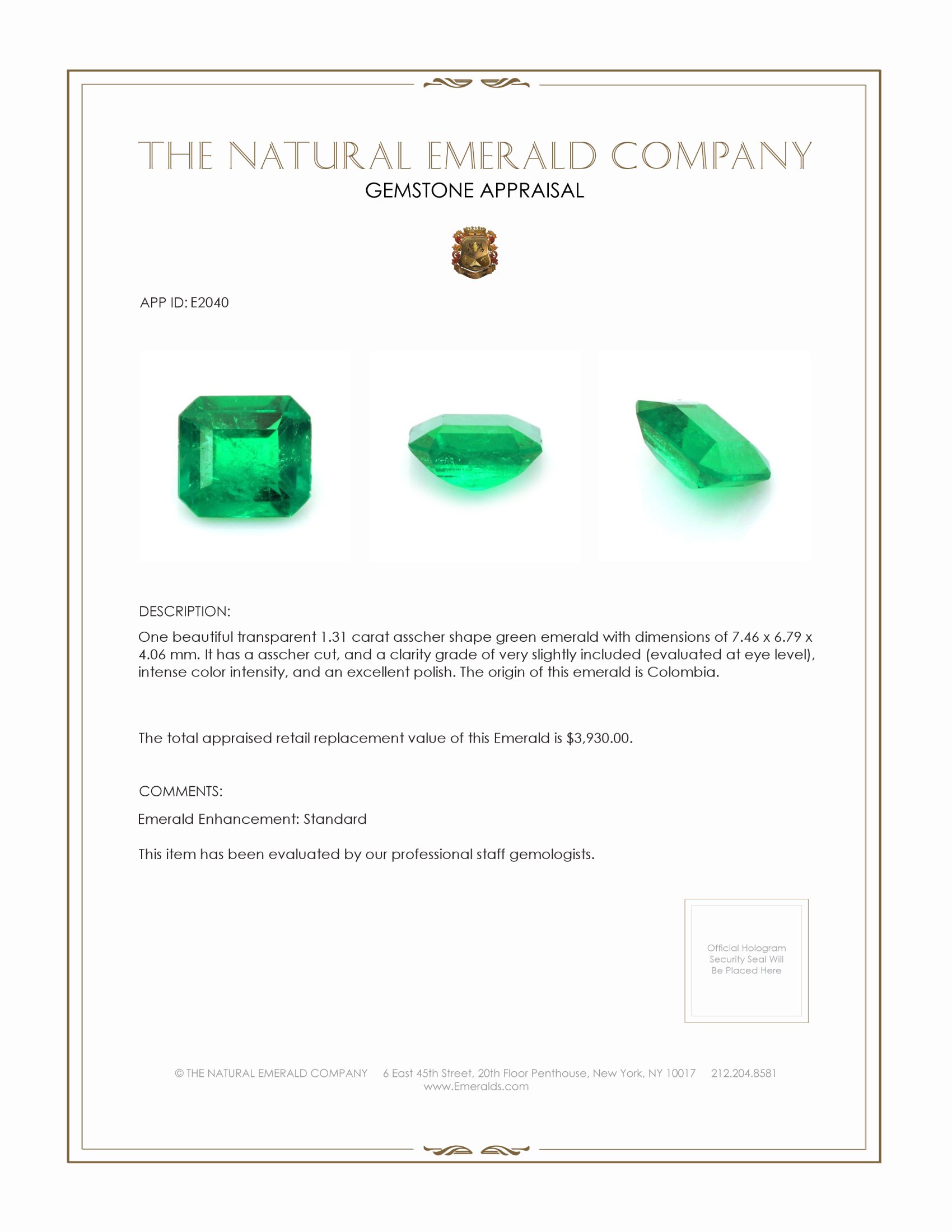1.31 Ct. Emerald from Colombia
