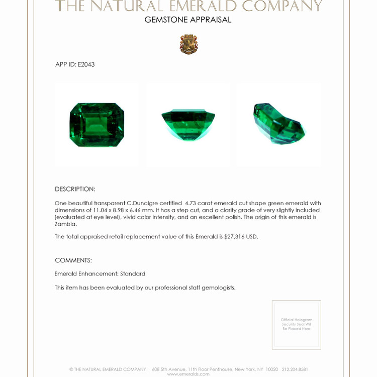 4.73 Ct. Emerald from Zambia